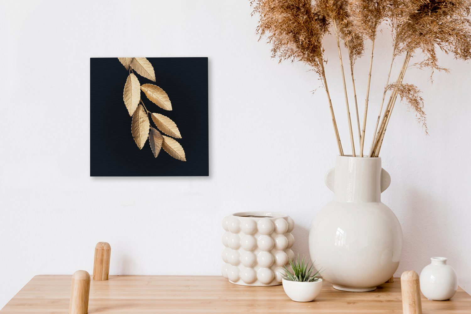 OneMillionCanvasses® Leinwandbild Pflanzen, - Leinwand für Schlafzimmer Wohnzimmer St), - Bilder Gold Luxus - (1 Schwarz - Blätter