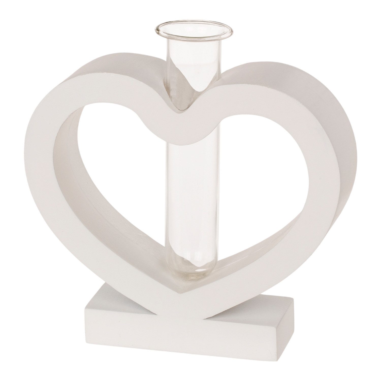 Out of the Blue Dekovase Weißes Herz mit Glasröhrchen Blumenvase - Hochzeit Tischdeko