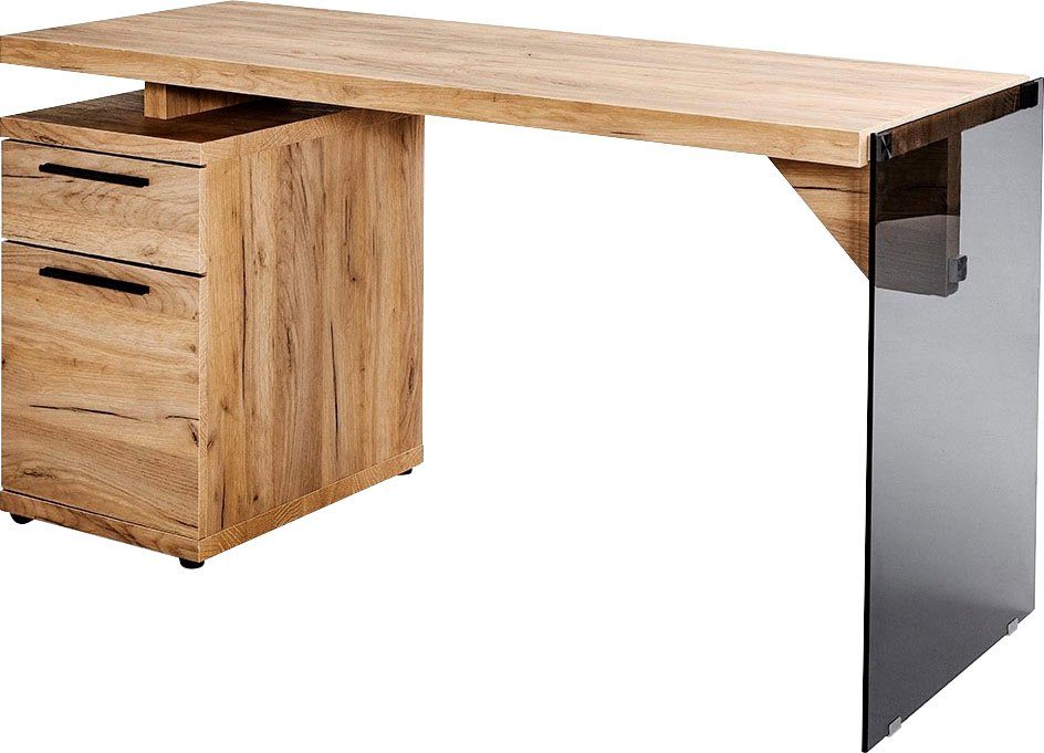 Jahnke Schreibtisch LUX C 140, wechselseitig montierbar, Seitenteil aus ESG Sicherheitsglas
