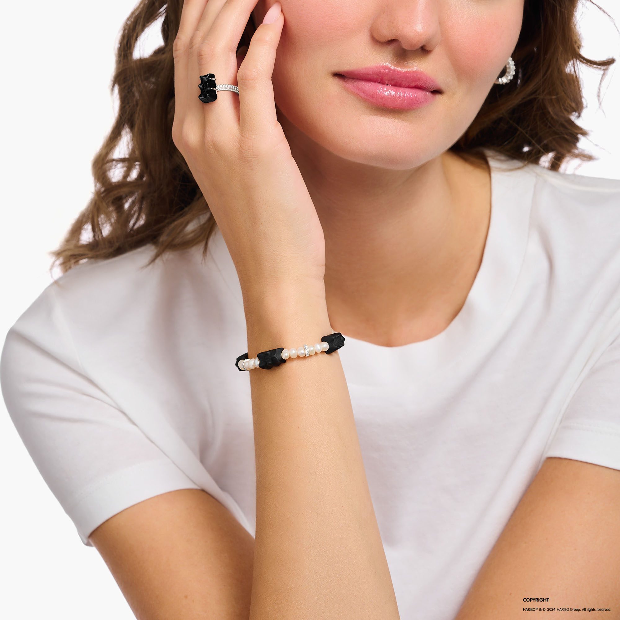 THOMAS SABO Armband THOMAS SABO x HARIBO Schmuck: Perlenarmband mit Goldbären, mit Kristallglas, Zirkonia (synth) - mit Süßwasserzuchtperle