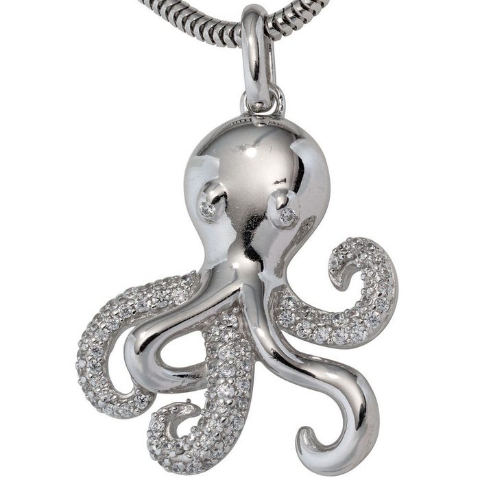 Schmuck Krone Kettenanhänger Anhänger Krake Octopus mit Zirkonia weiß 925 Silber Sterlingsilber Kinder Silber 925
