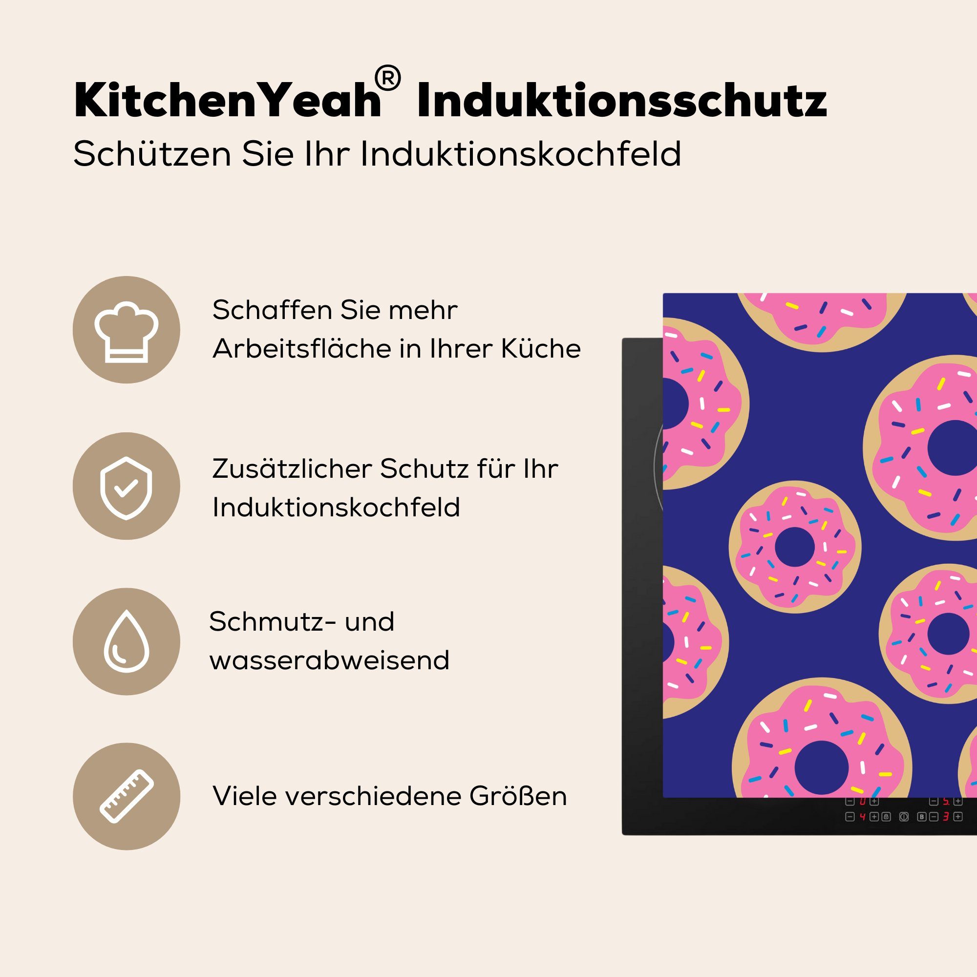 MuchoWow Herdblende-/Abdeckplatte Design - Donut - Ceranfeldabdeckung, für cm, Arbeitsplatte Vinyl, küche Blau, (1 78x78 tlg)