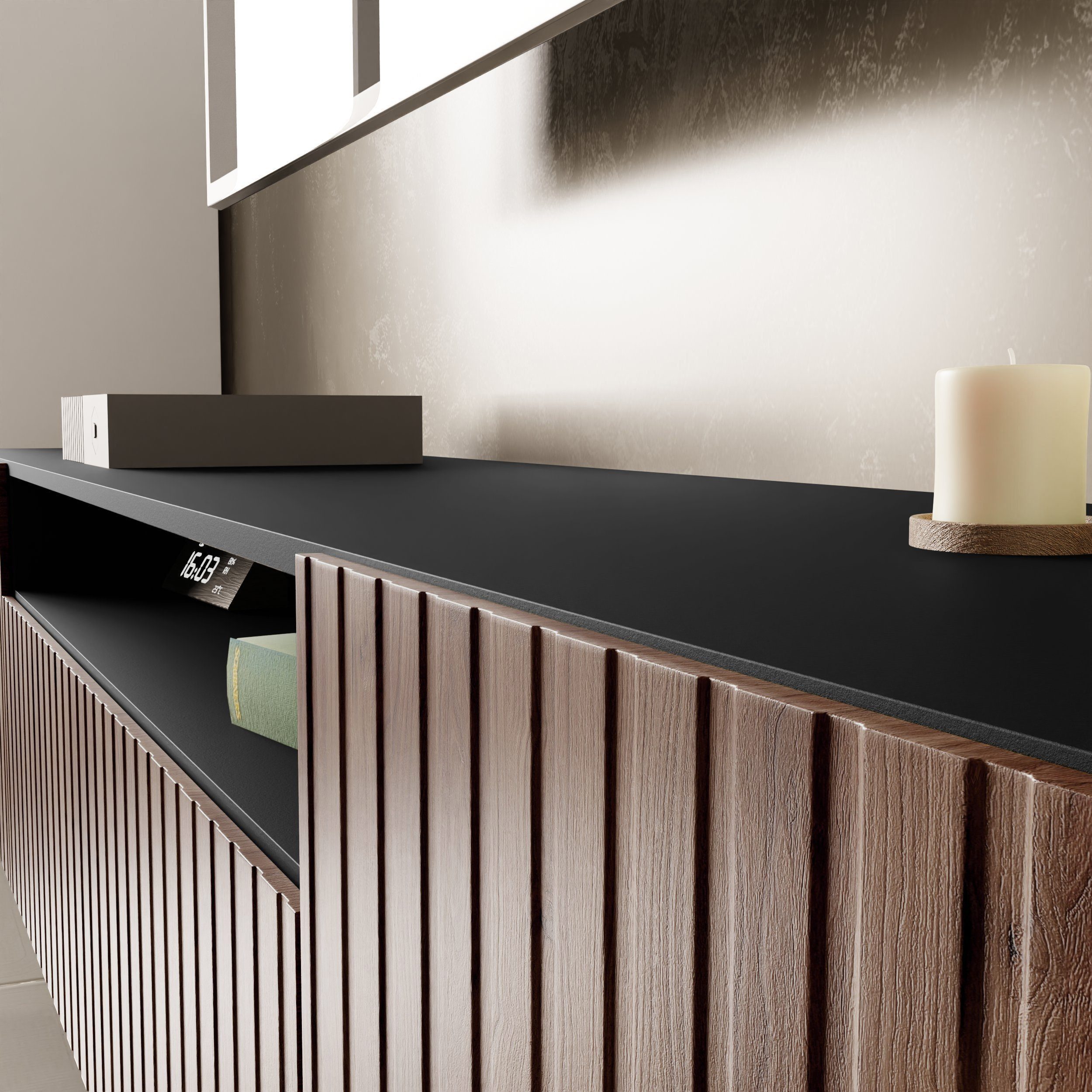 Beautysofa TV-Schrank Modernes RTV-Kabinett mit gefrästen Lamellen-Fronten günstig online kaufen