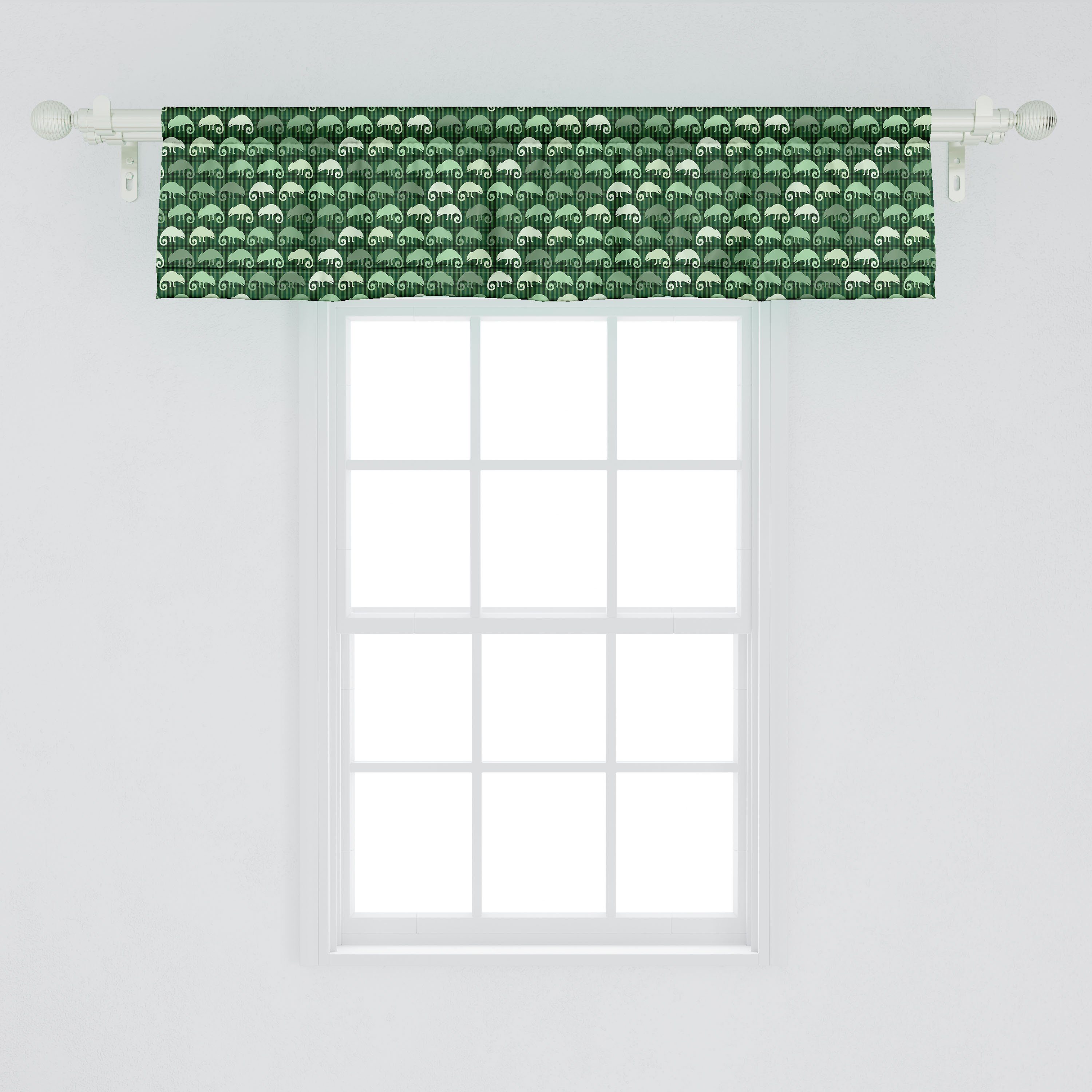 Küche Volant für Scheibengardine Grüne Vorhang Monochrome Stangentasche, Microfaser, mit Abakuhaus, Lizards Chamäleon Dekor Schlafzimmer