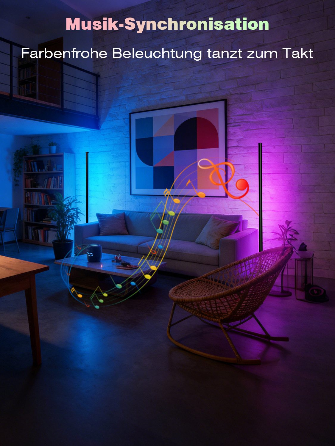 Lujasi LED Stehlampe RGBIC LED Stehlampe Wohnzimmer, dimmbar mit Fernbedienung & App, Timing -Funktion, LED fest integriert, warmes Licht, kaltes Licht, natürli – Bild 5 von 5