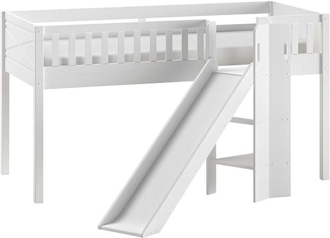 Vipack Hochbett Scott (Made in Europe) m. Rollrost, LF 90x200 cm, Kiefer weiß lackiert, mit oder ohne Rutsche