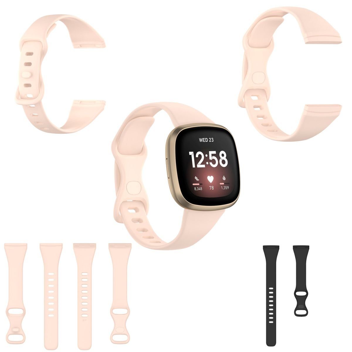 Wigento Smartwatch-Armband Für Fitbit Versa 4 / Versa 3 / Sense Kunststoff  / Silikon Armband für Männer / Größe L Pink Uhr