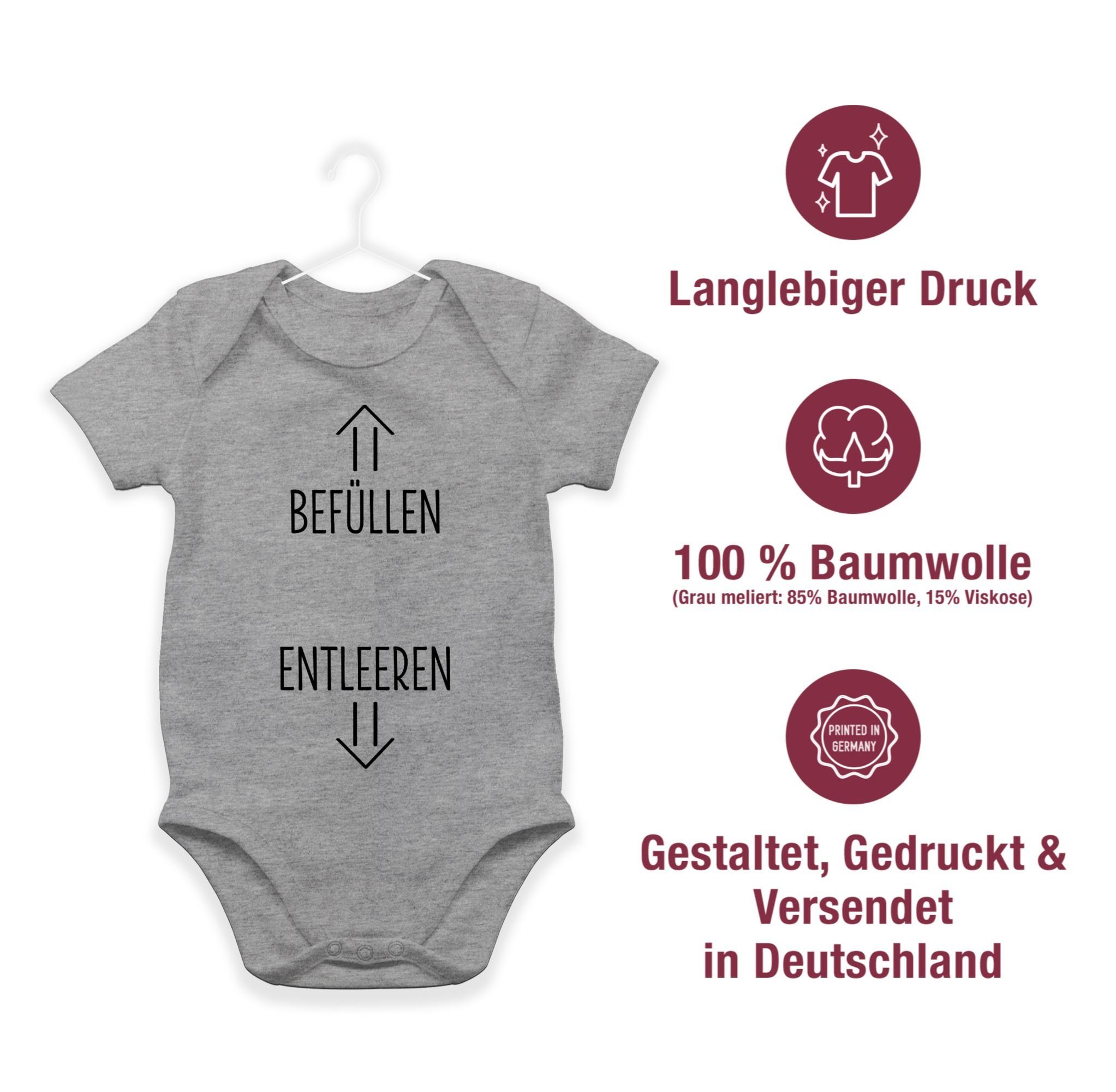 Shirtracer Shirtbody Mädchen 3 Junge Baby Grau meliert & Strampler-Motiv Befüllen Strampler und Entleeren