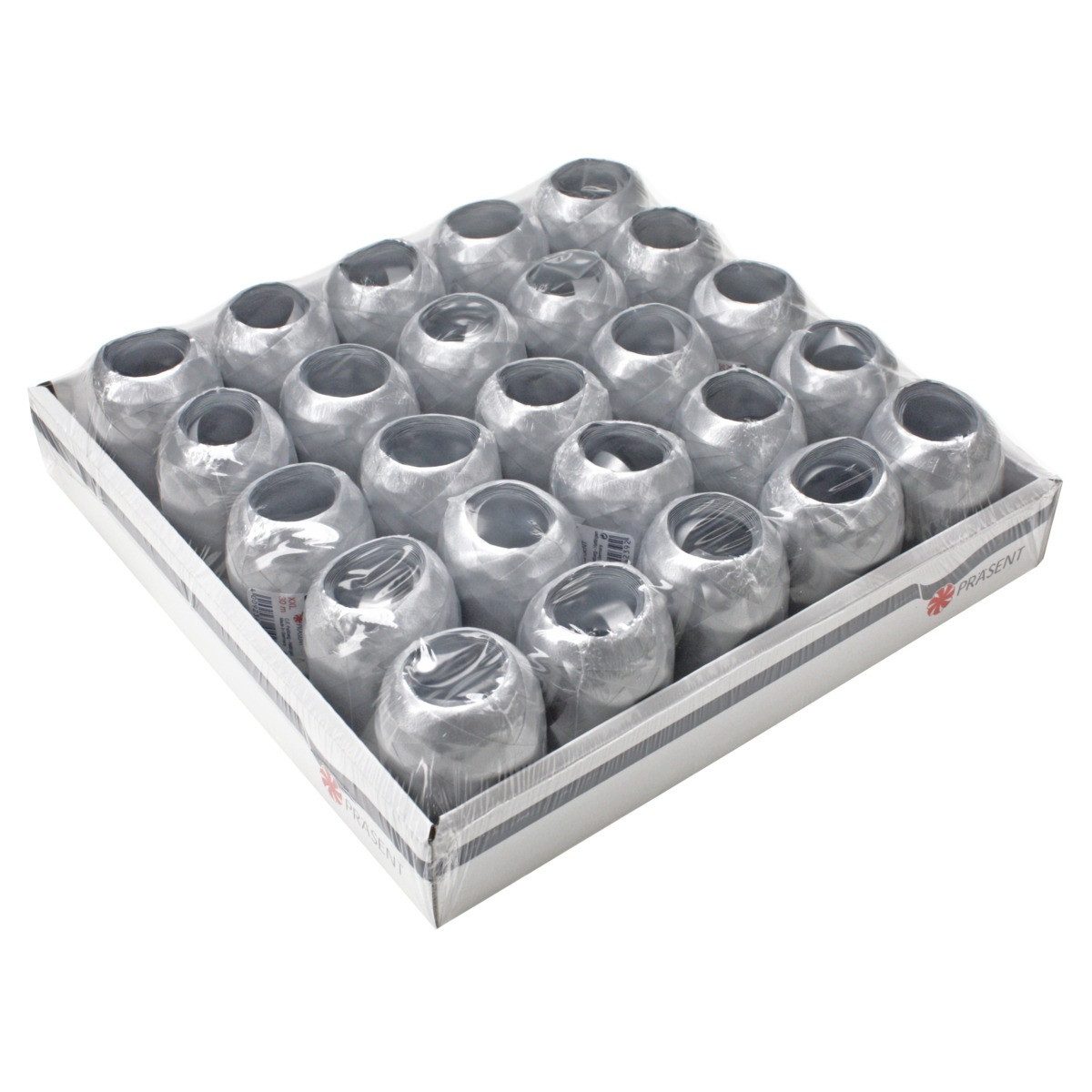 PRÄSENT Geschenkband PRÄSENT Ringelbänder America XXL Eiknäul silber 30mx10mm 25 Stück