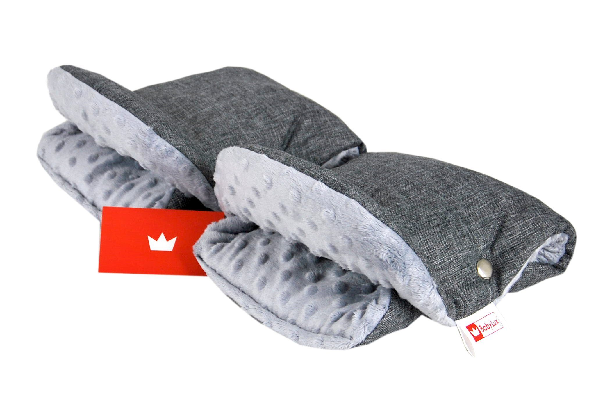 BabyLux Kinderwagen-Handwärmer BABYLUX MUFF Handmuff Handwärmer - Kinderwagen Buggy Handschuh Minky, 8. Grau + Minky Grau