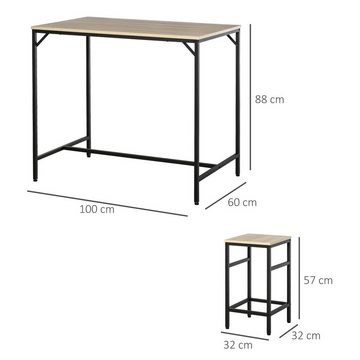 HOMCOM Bargruppe Bartisch mit Barhocker Set 5-teiliges Bartisch-Set Eiche, (5-tlg), Platzsparend