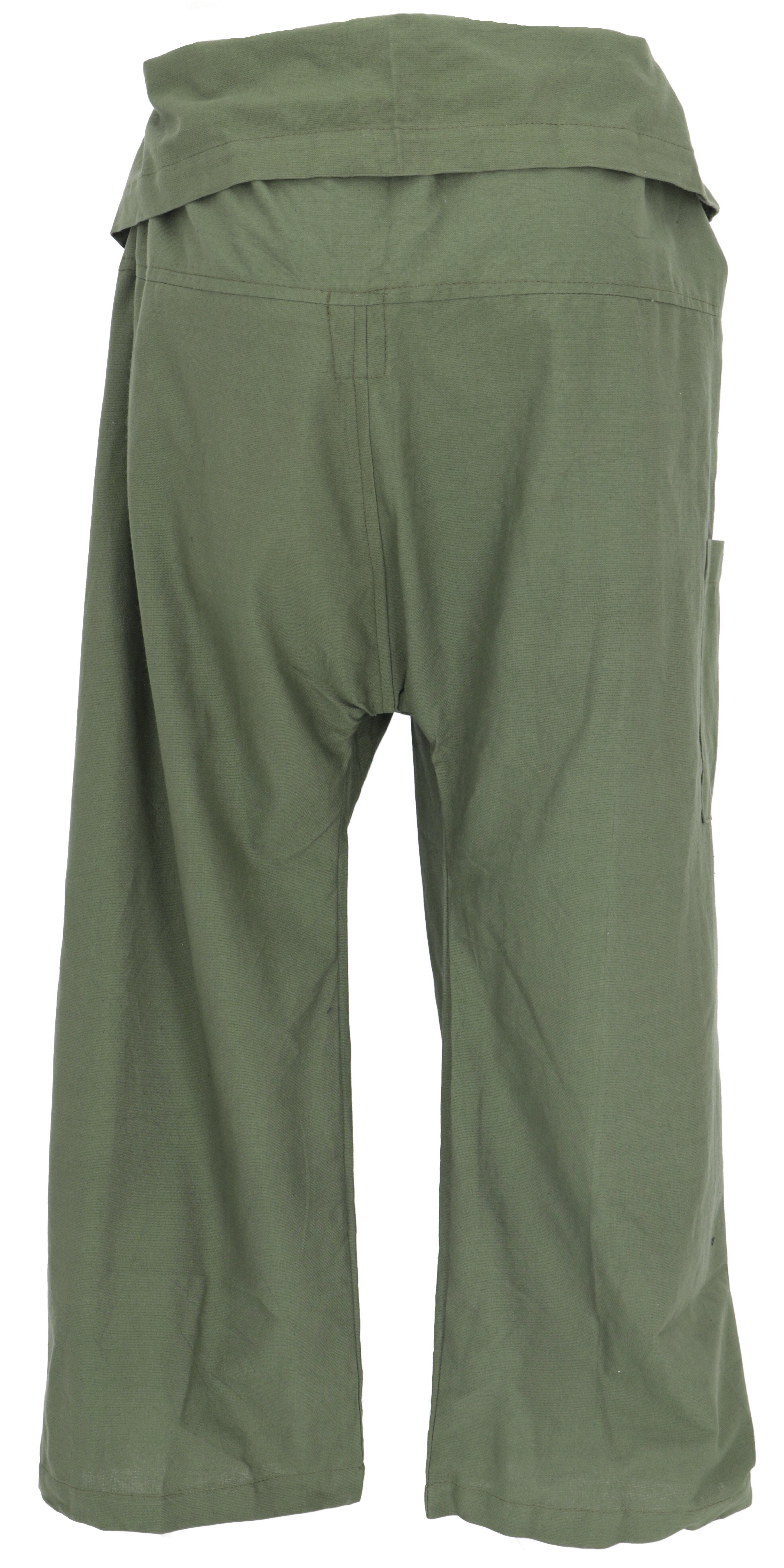 Ethno Fischerhose aus fester Baumwolle,.. Style, Thai alternative olive Relaxhose Uni Guru-Shop Bekleidung