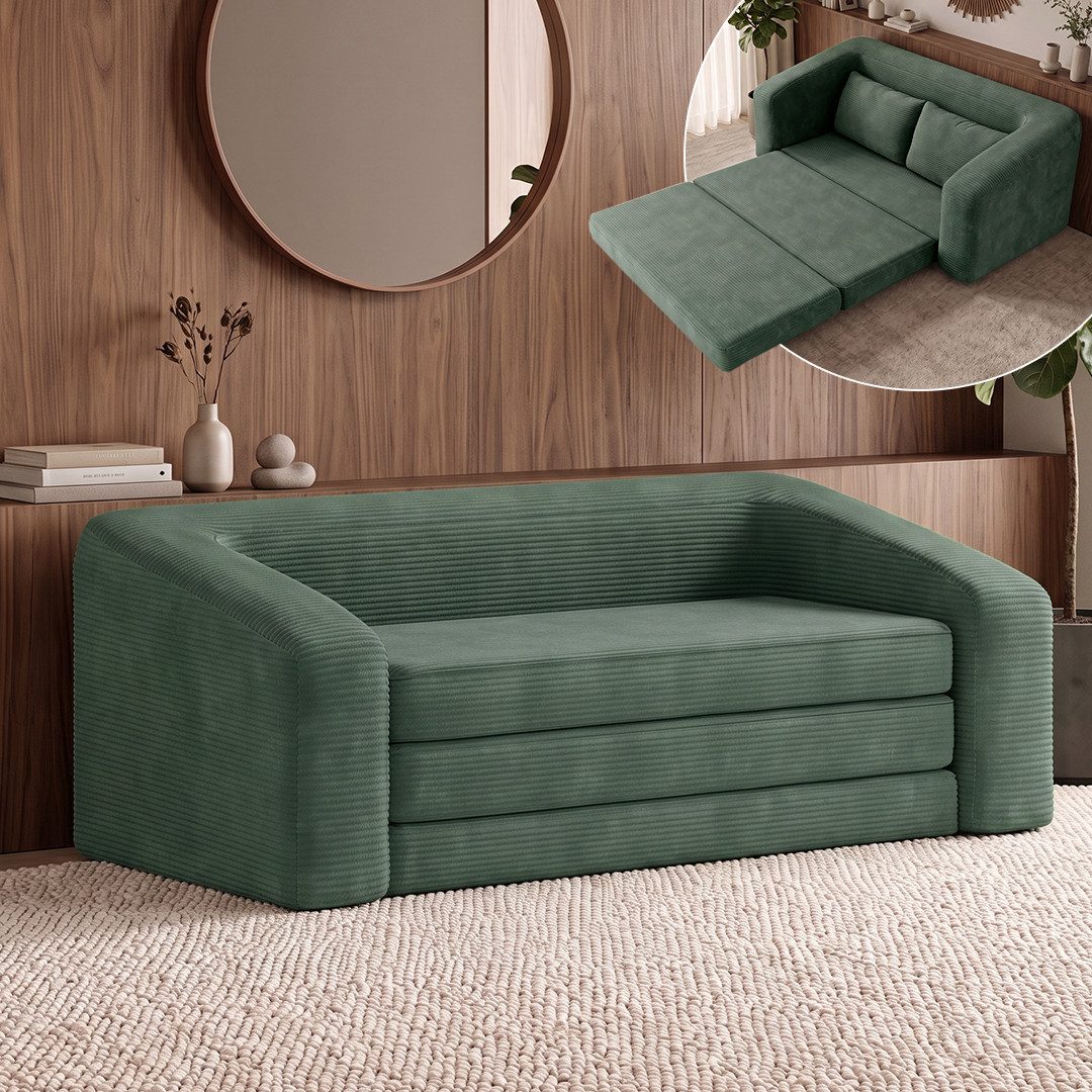 skølm Schlafsofa & Schlafsessel Fjäll mit Kissen, ohne Aufbau, vakuumverpackt, dunkelgrün, Klappsofa 182x100x70 cm, Cordsofa