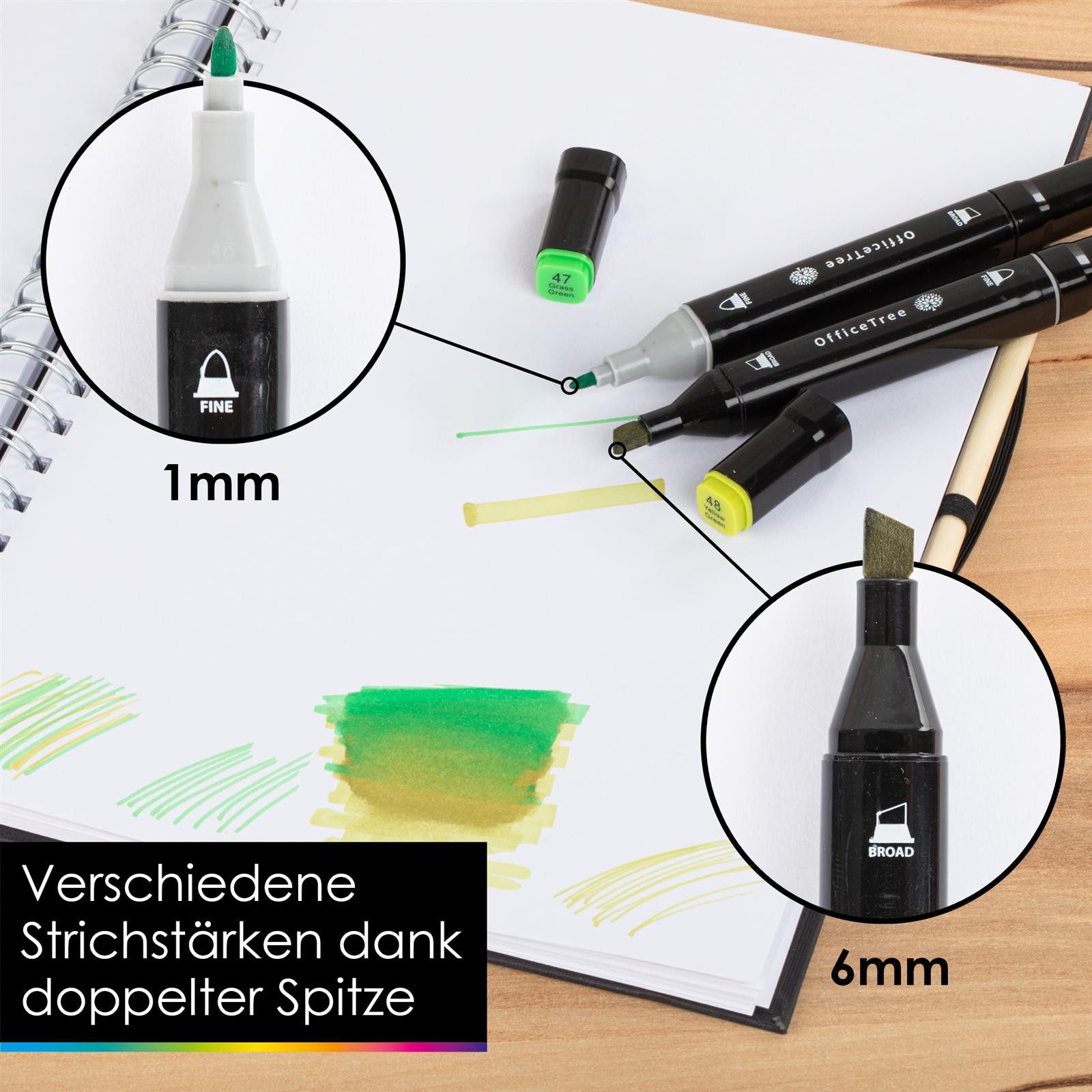 OfficeTree Marker OfficeTree 24er Set Twin Marker Duo-Fasermaler Weiche Farben, (24er Set, 24-tlg., Duo-Fasermaler), Weiche Farben