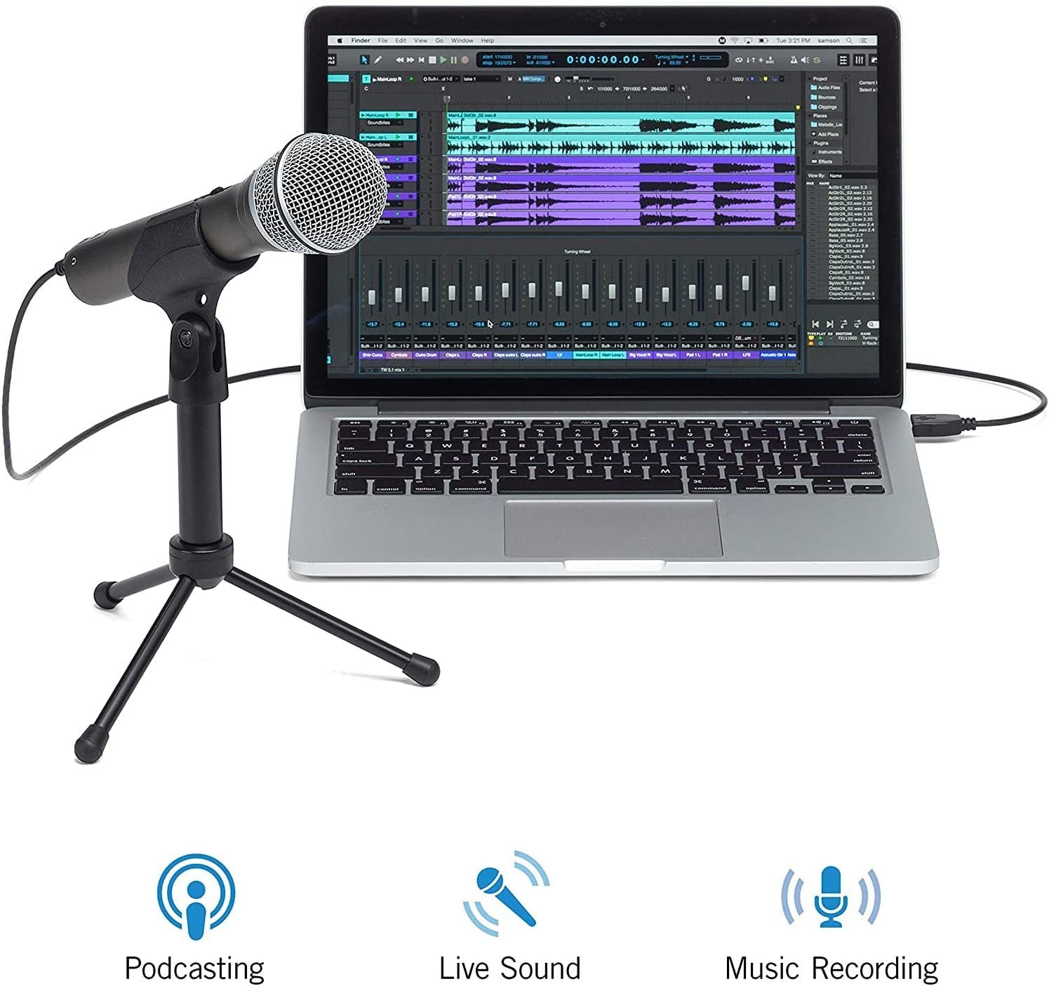 Samson Mikrofon Q2U Aufnahme- und Pod­cas­ting, Dynamisches USB / XLR-Mikrofon mit Zubehör