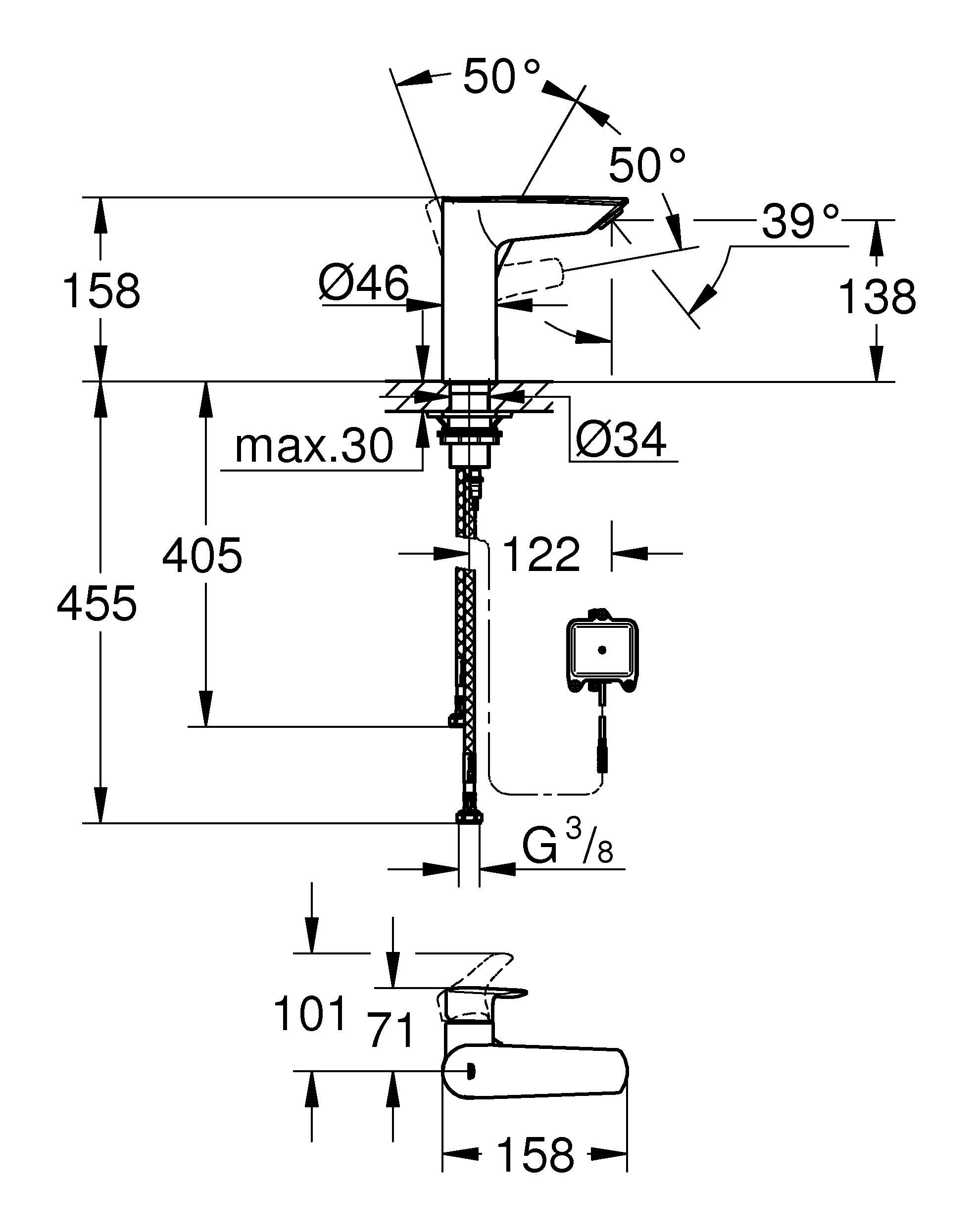 Grohe Waschtischarmatur Eurosmart f. Mischung o. Waschtisch Einhand Elektronik Infrarot