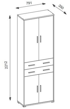 PREISBRECHER Aktenschrank Clermont (BxHxT: 79,1x221,2x35 cm) in weiß mit 2 Schubladen und 4 Türen
