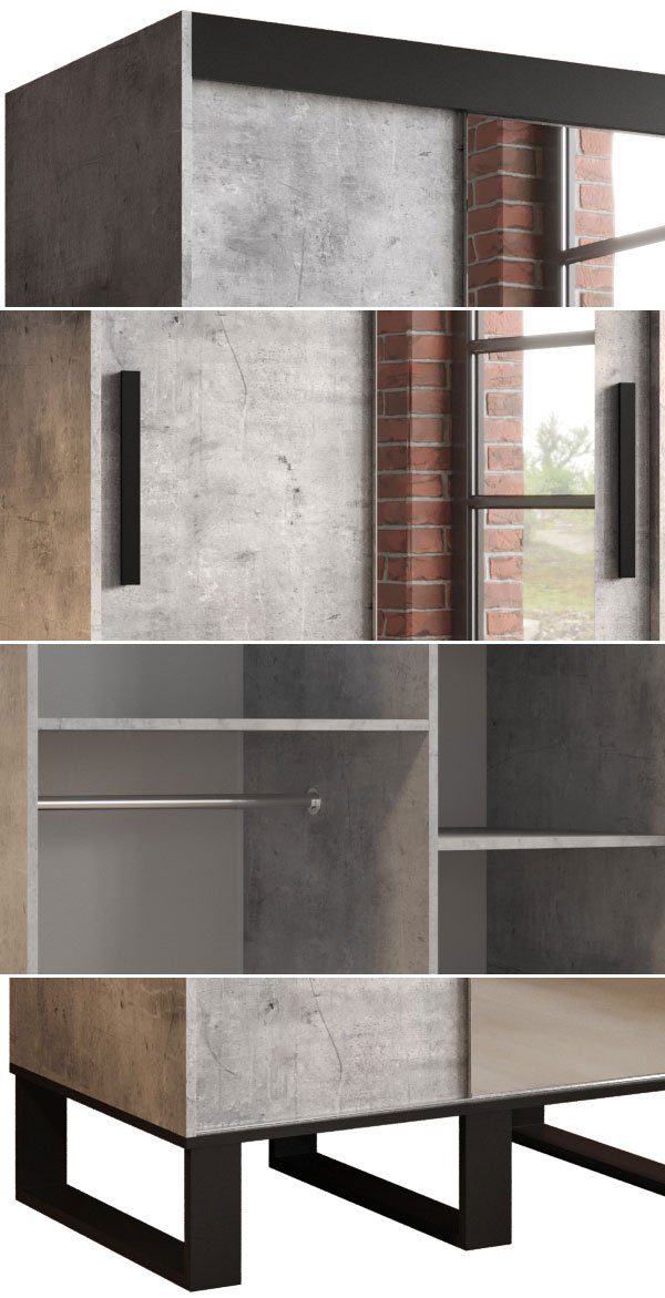 / Spiegel Loft (Loft) Feldmann-Wohnen Schiebetürenschrank schwarz Breite mit wählbar beton