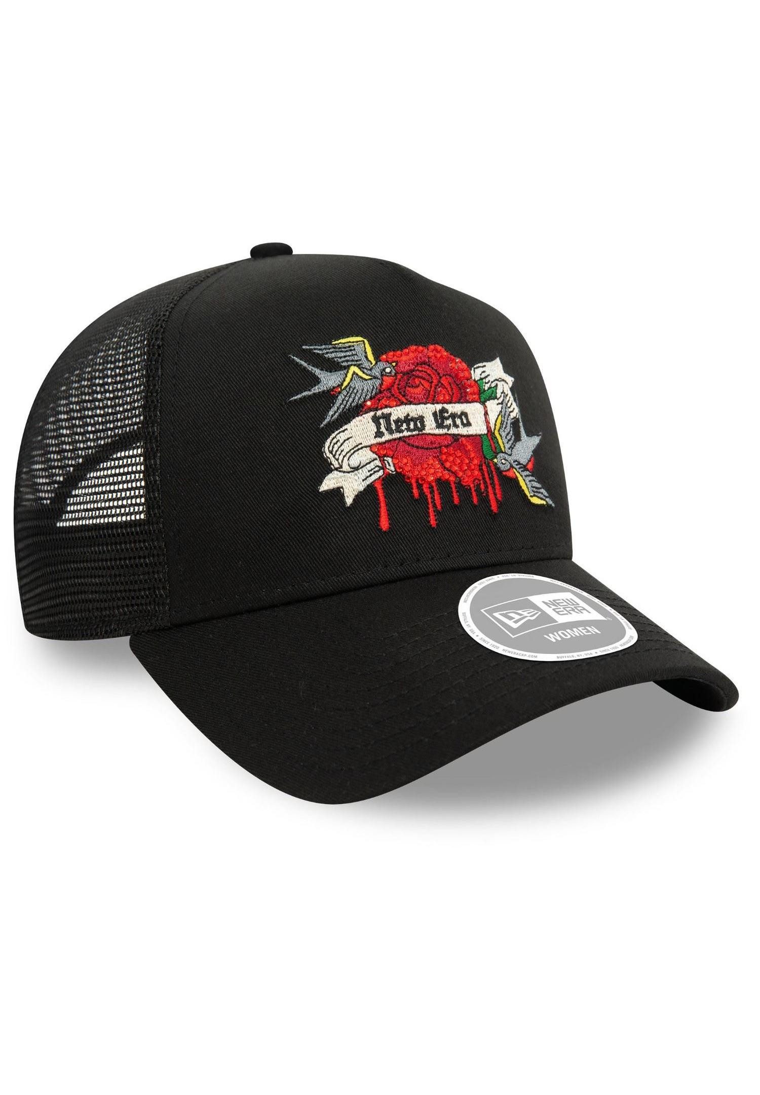 New Era Baseball Cap Tattoo Graphic Schwarz Verstellbare A-Frame Damen Trucker Cap New Era (1-St)