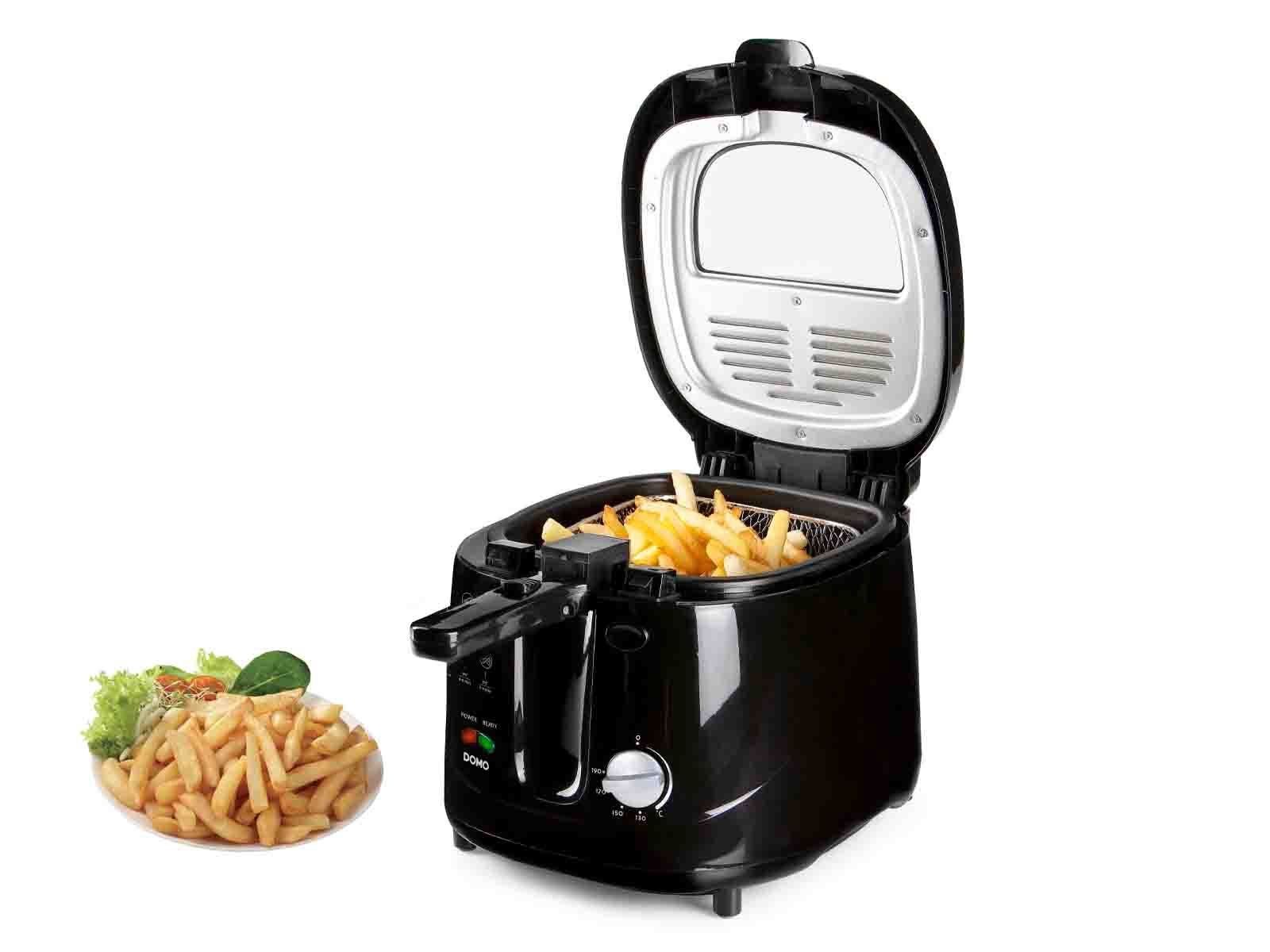 Domo Fritteuse, 1800 W, Mini 2,5L Öl Fritöse Portion Pommes mit Fett frittieren & Salzstreuer