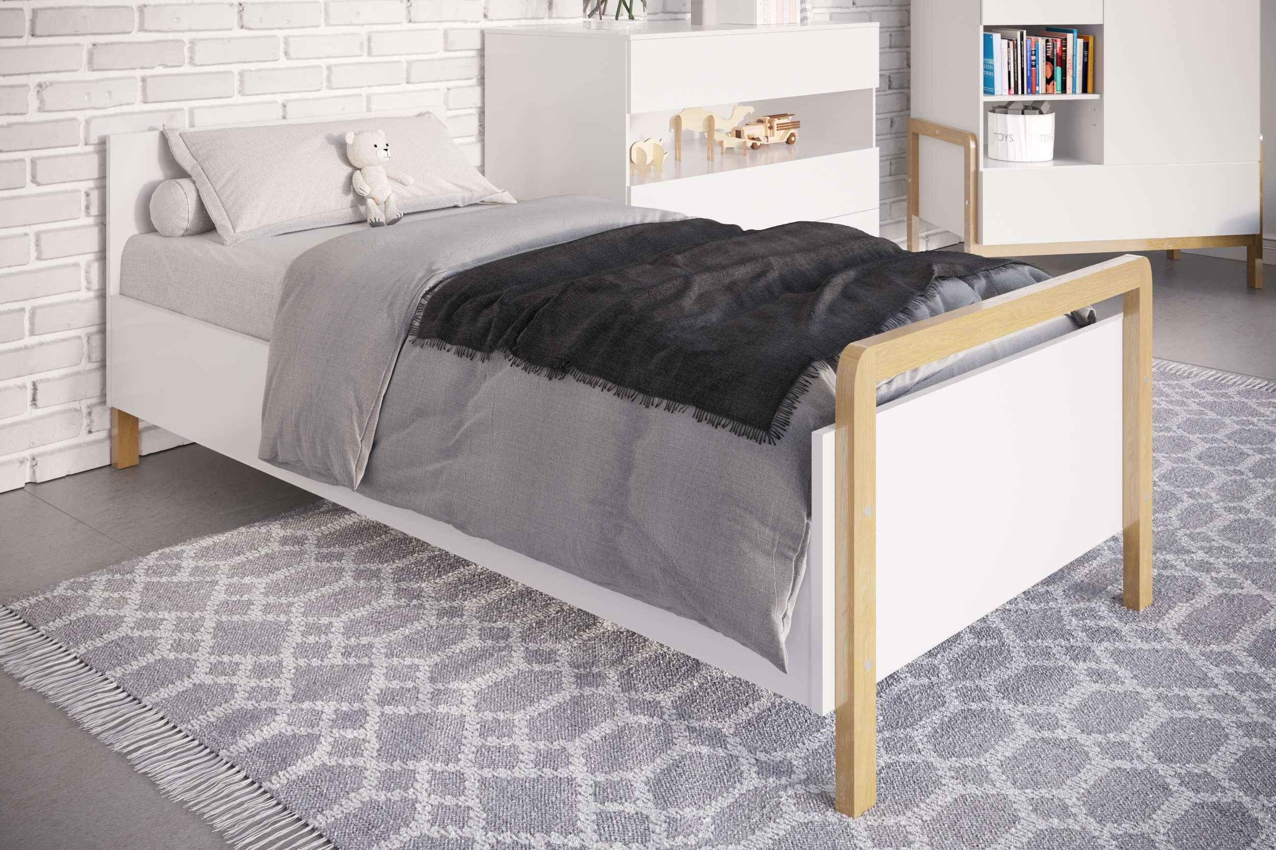 Tobot Matratze, x für Bett), mit Kinder Weiß aus Jugendbett und (Kinderbett, Eiche Jugend Stylefy stellbar, variabel 80 180 cm, Holzwerkstoff,