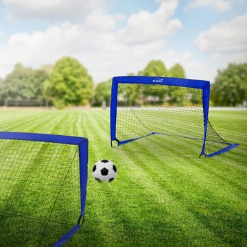 Hauki Fußballtor Training Fußballnetz Pop Up Tore (2er Set), 2er Set 120x95x97cm Blau Klappbar für den Garten & Park mit Tasche