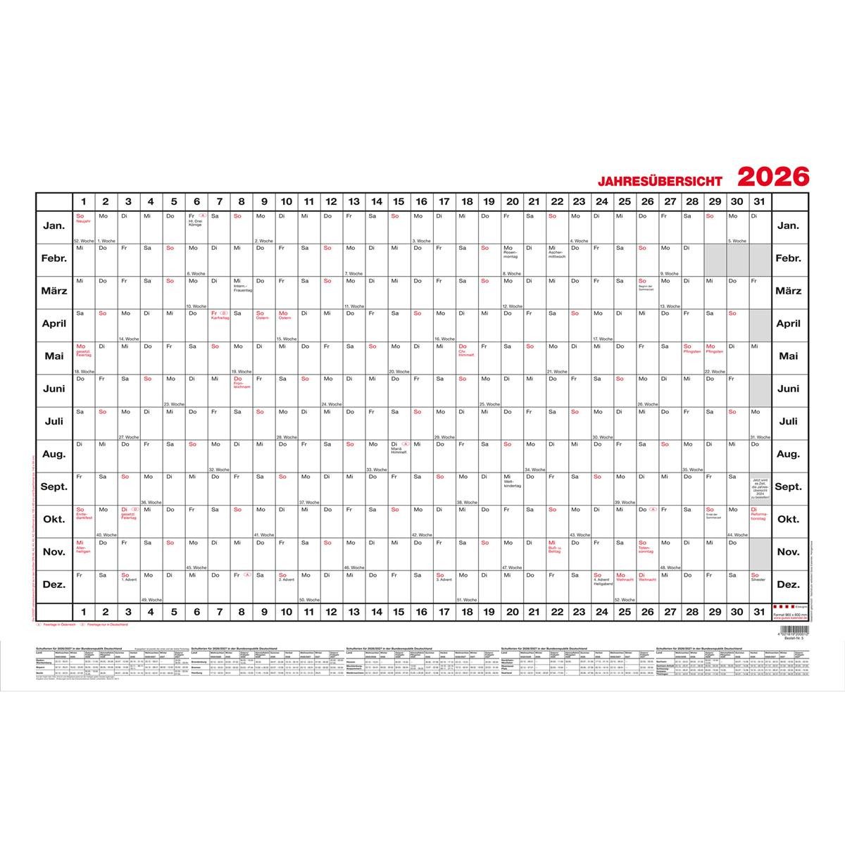 GSS Plakatkalender GÜSS® Jahresübersicht 140x84cm 12M/1S