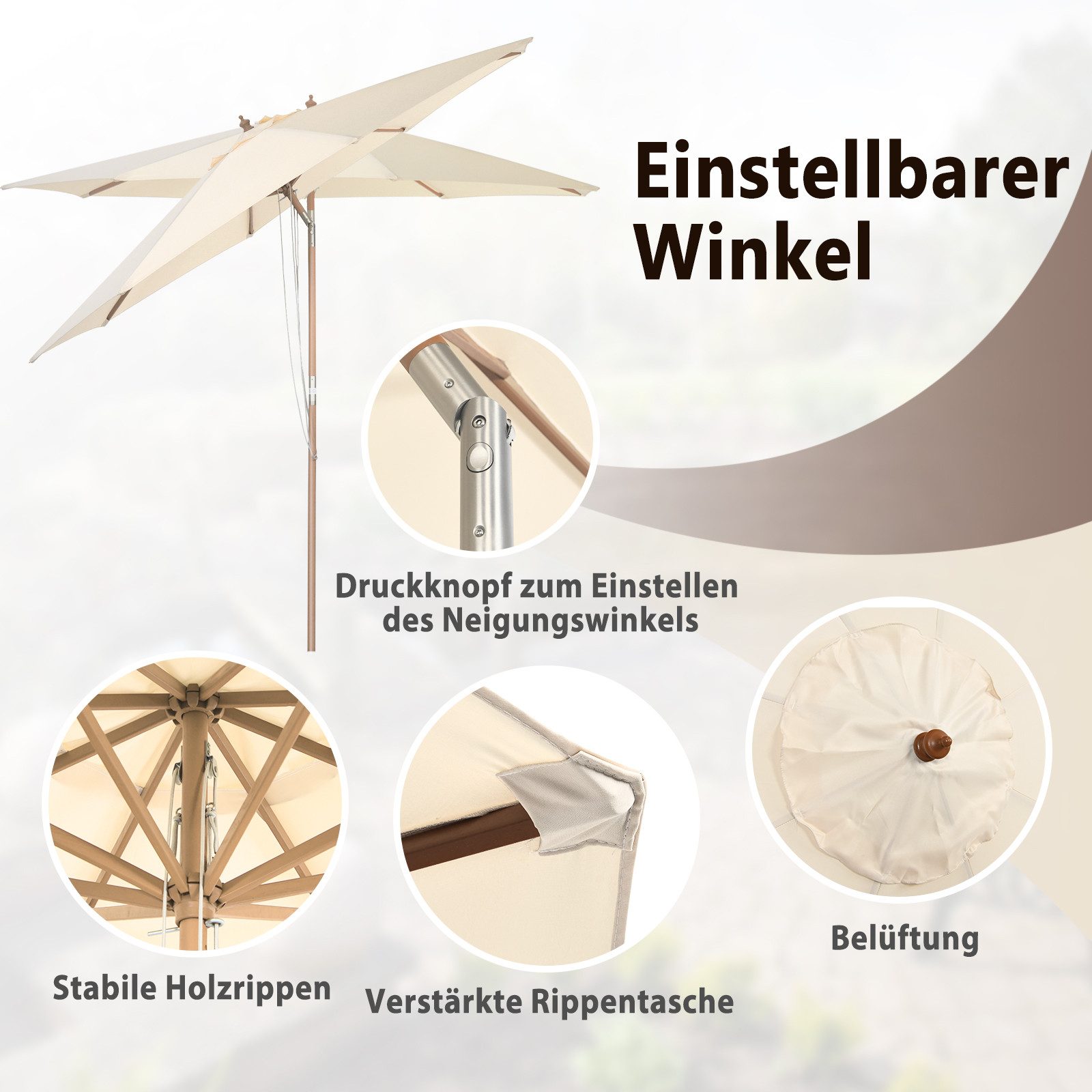 COSTWAY Sonnenschirm, Ø270/Ø300cm Balkonschirm, neigbar, UV-beständig günstig online kaufen