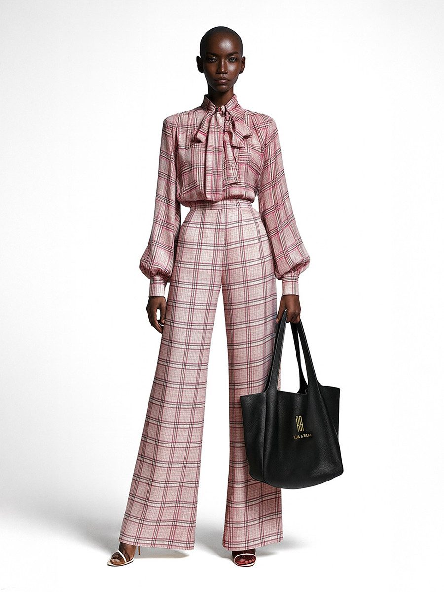 RUA & RUA Marlene-Hose aus reiner Seide mit Karomuster Seidenhose