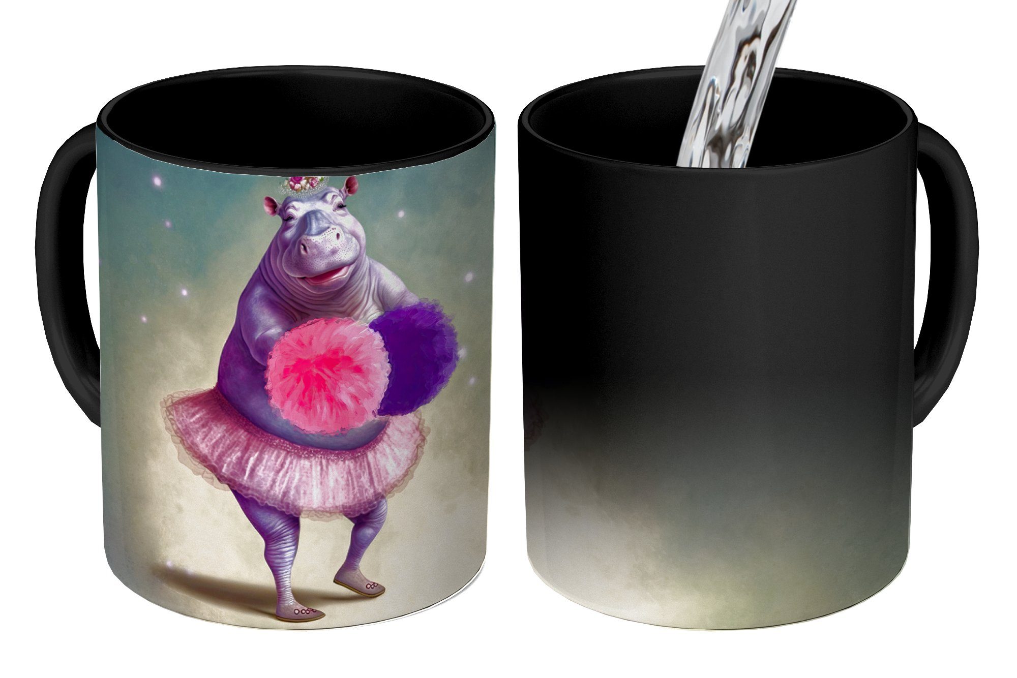 - Tasse Kaffeetassen, - Geschenk - Blumen Pompons Porträt - MuchoWow Teetasse, Kinder, - Keramik, Nilpferd Zaubertasse, Farbwechsel, Ballerina