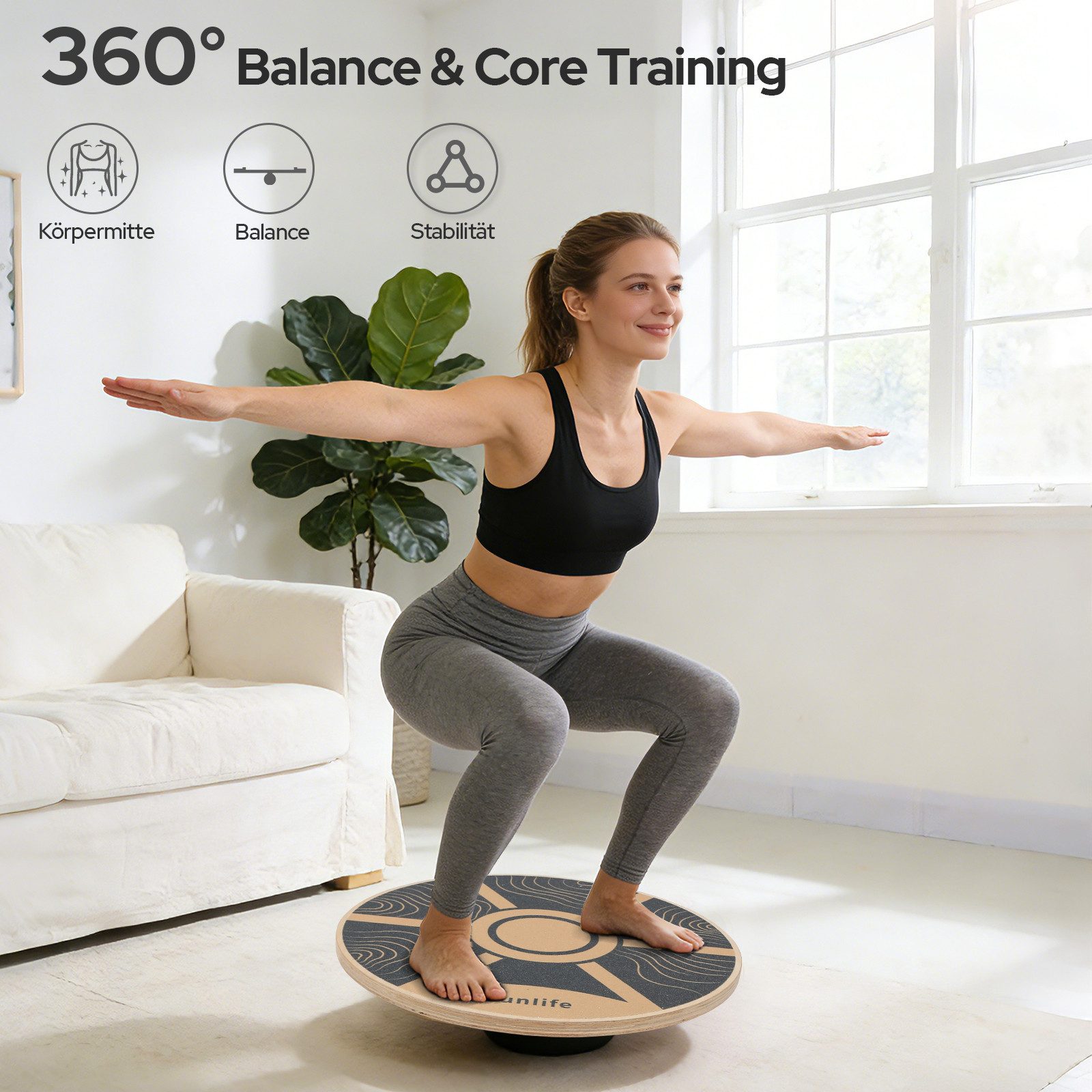 FunLife Balanceboard TERRA BERG & CLASSIC Design-Edition, rund, Premium-Birkenholz, 360°-Training, bis 100 kg