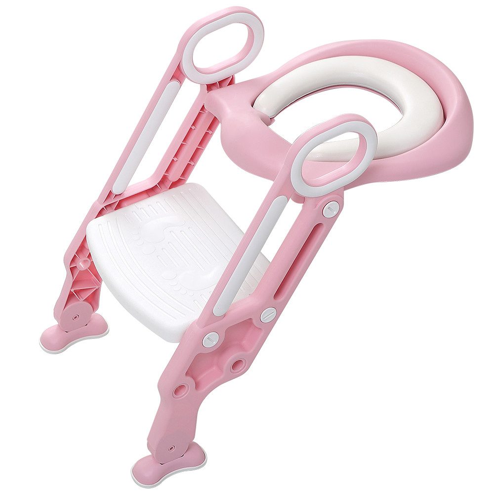 JEOBEST Toilettentrainer Töpfchen Toilettensitz Baby mit Treppe, Kinder Toilettentrainer, Höhenverstellbar, mit Rutschfesten Pedalen und PU Gepolstert & Griffe