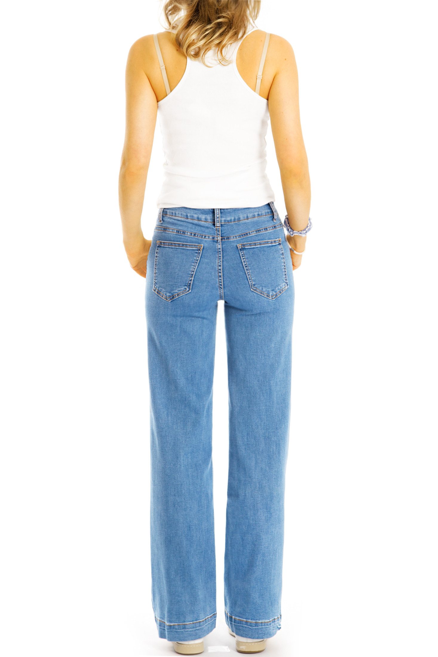 be styled Relaxed-fit jeans Medium waist jeans straight stretchy jeans pants - women - j2k-3 with stretch content