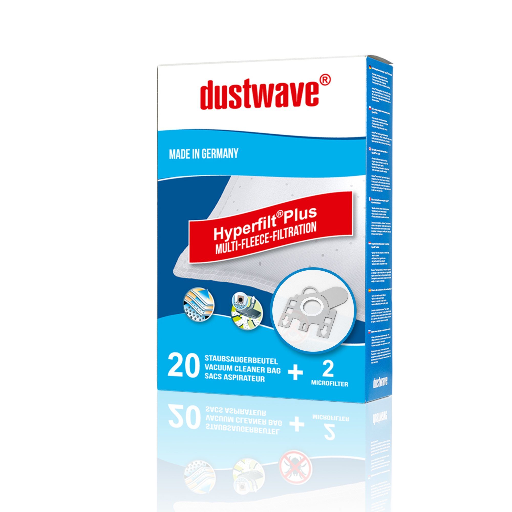 Dustwave Staubsaugerbeutel Megapack, passend für Adix MI 101 / MI101, 20 St., Megapack, 20 Staubsaugerbeutel + 2 Hepa-Filter (ca. 15x15cm - zuschneidbar) Adix MI 101 / MI101 - Premium