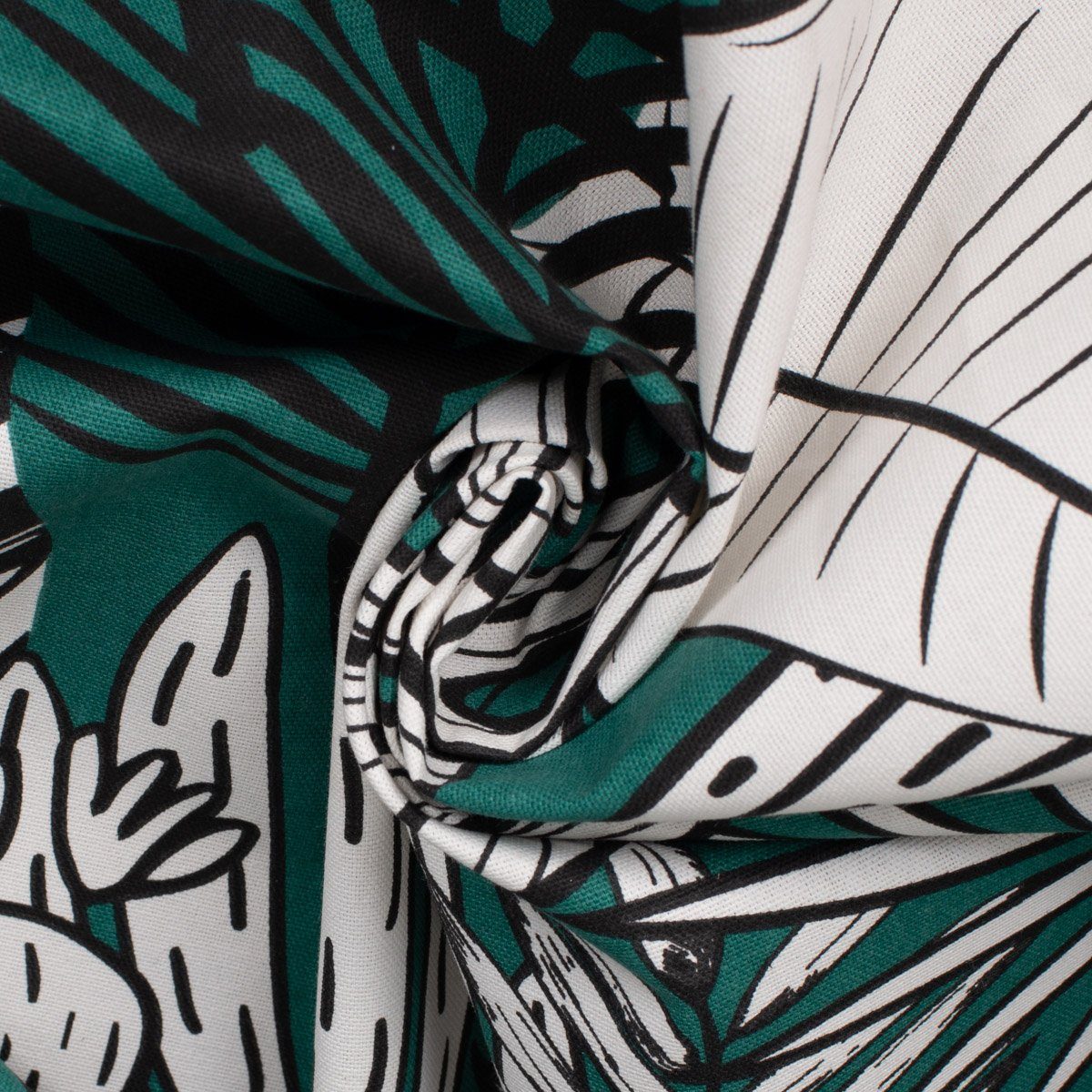 SCHÖNER LEBEN. Tischdecke SCHÖNER LEBEN. Tischdecke Kaktus Palmen Blätter grün weiß schwarz, handmade