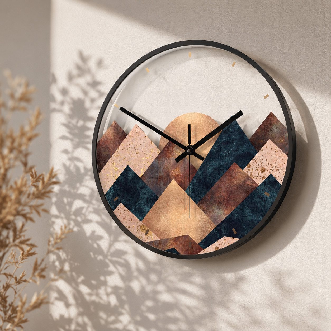 K&L Wall Art Wanduhr Vintage Glasuhr Boho Deko Wohnzimmeruhr Gebirge (Herbst Deko Fredriksson)