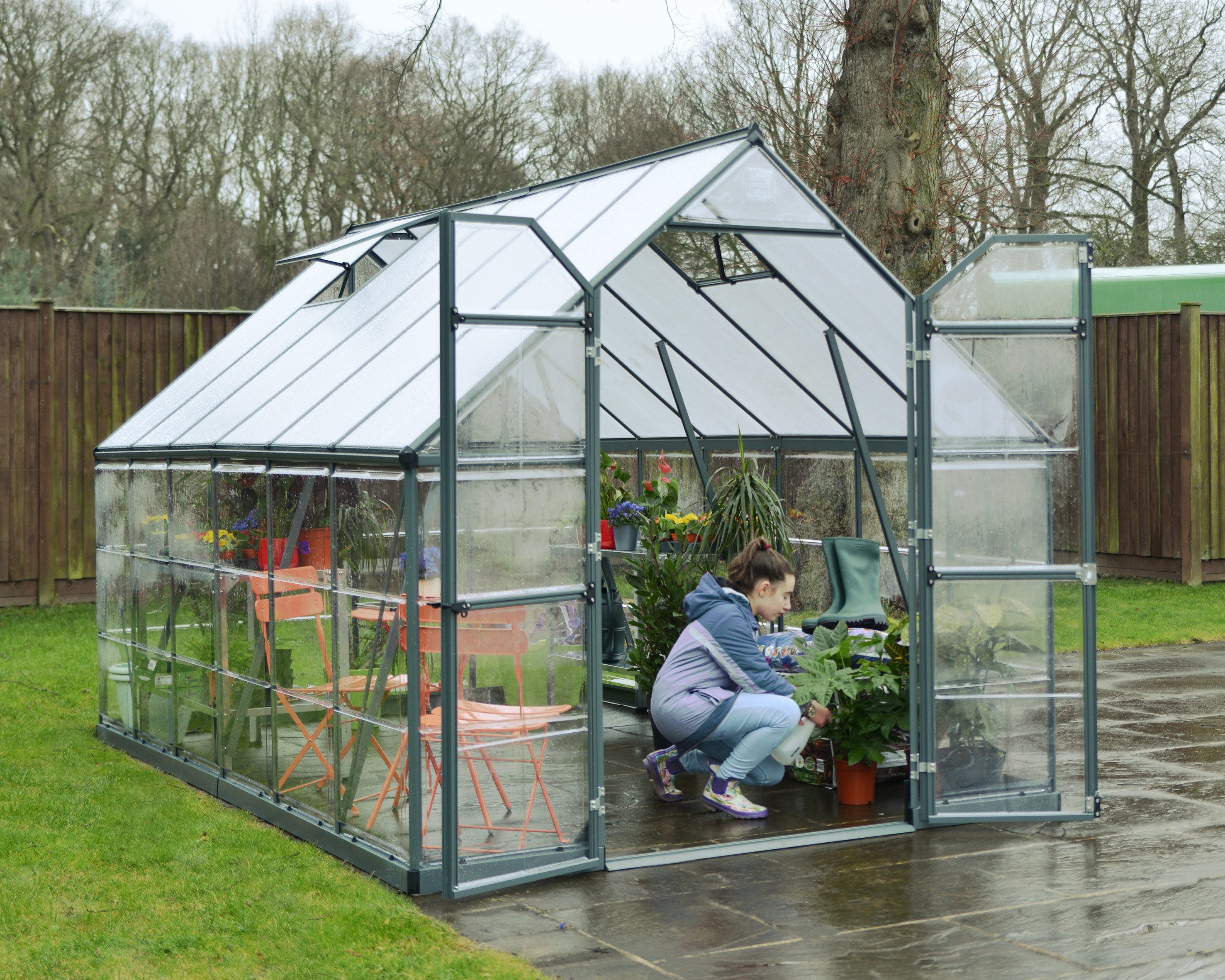 Palram – Canopia Gewächshaus Balance, BxTxH: 244 x 367 x 229 cm, BxLxH: 50 x 126 x 229 cm, 0,7 mm Wandstärke, lebenslang widerstandsfähige Wandpaneele grau | Rabatt: 21%