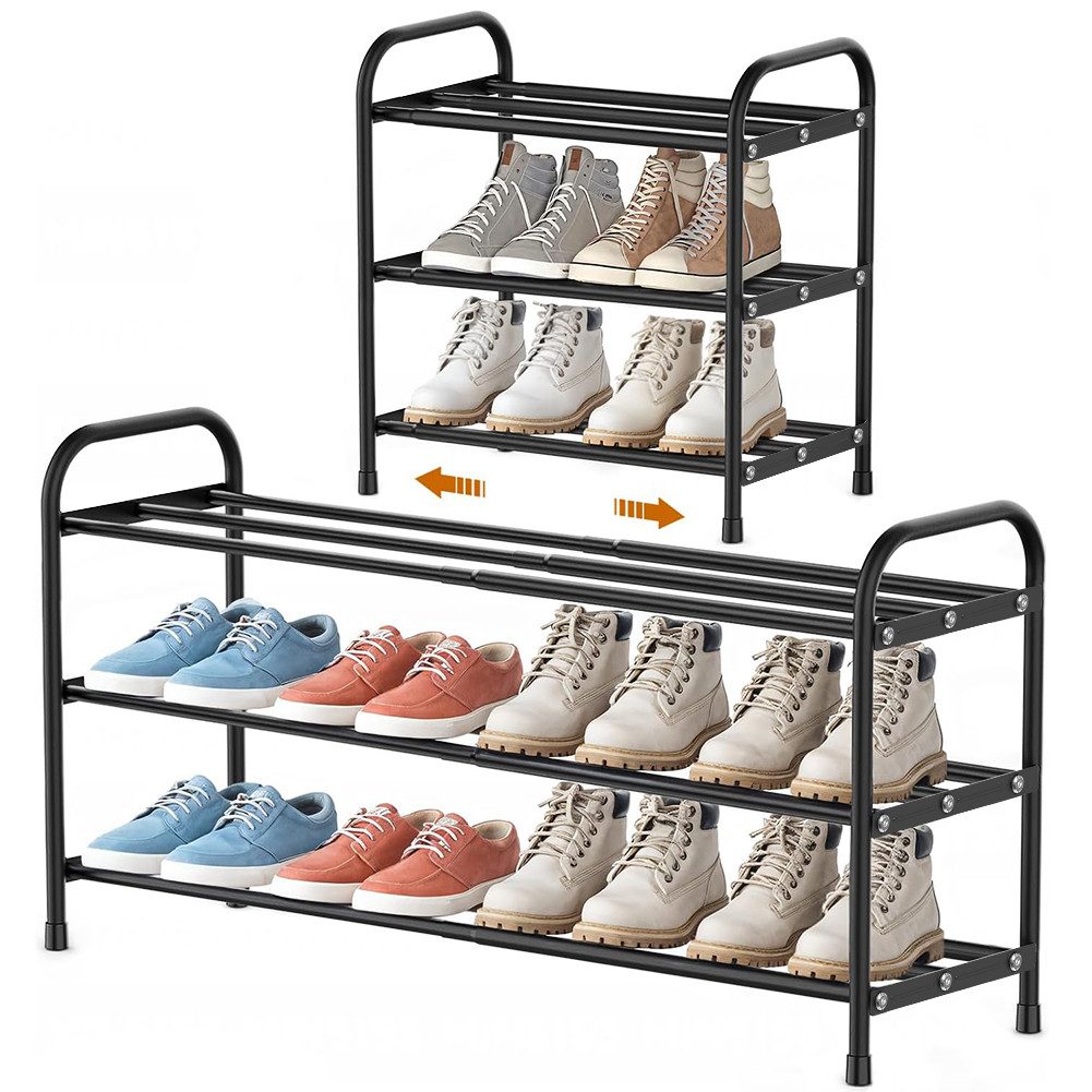 OSTWOLKE Schuhregal Expandable Schuhregal 3 Ebenen Adjustable Schuhaufbewahrung 43 - 78cm, Metall, Platzsparend für Diele, Flur
