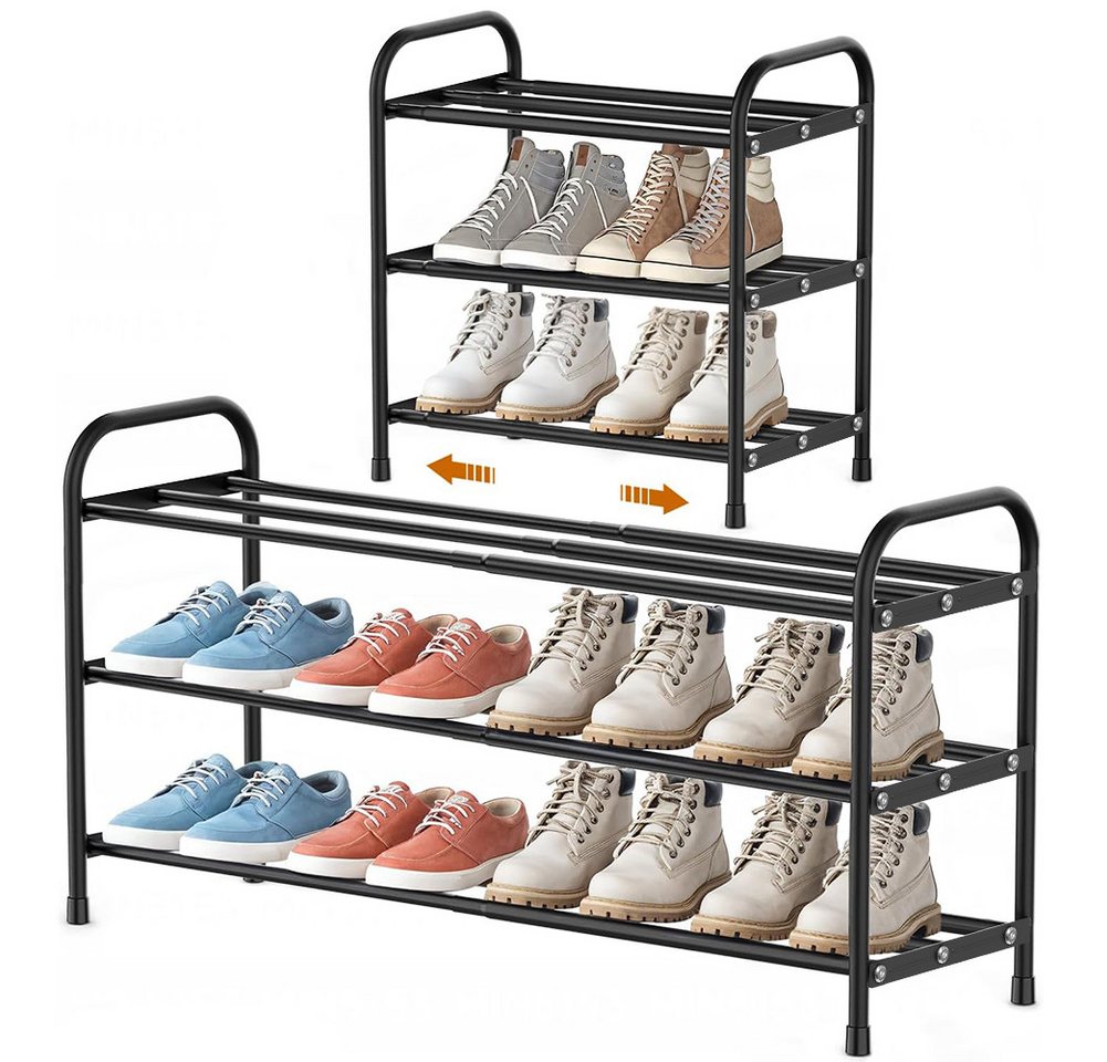 OSTWOLKE Schuhregal Expandable Schuhregal 3 Ebenen Adjustable Schuhaufbewahrung 43 - 78cm, Metall, Platzsparend für Diele, Flur