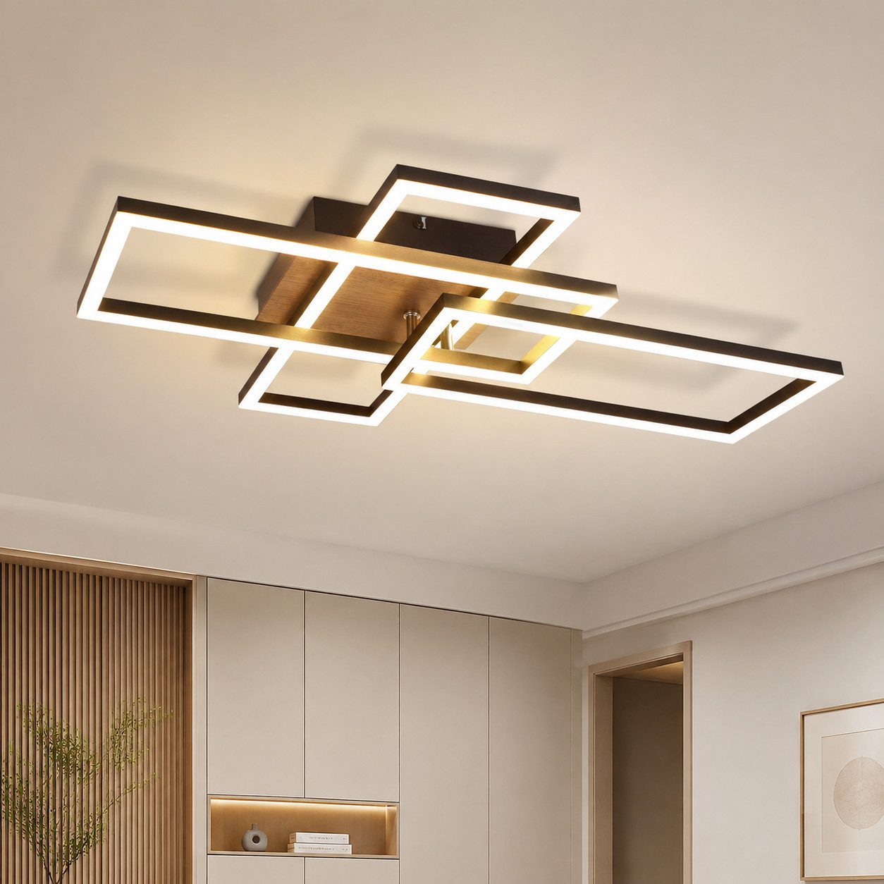 ZMH LED Deckenleuchte Schwarz/Silber, 36 W, dimmbar, 3000-6500 K, CCT, LED fest integriert, rechteckige Deckenlampe mit Fernbedienung für Wohnzimmer