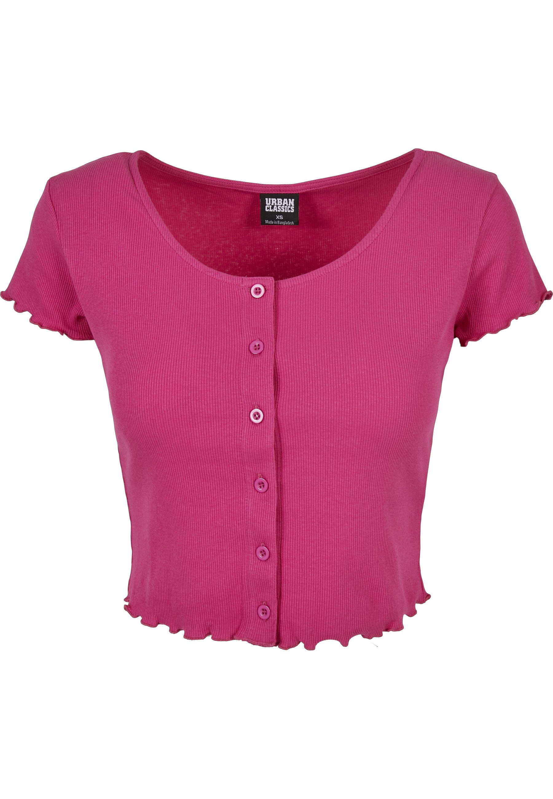 Kurzarmshirt Urban Classics Damen Ladies Cropped Button Up Rib Tee