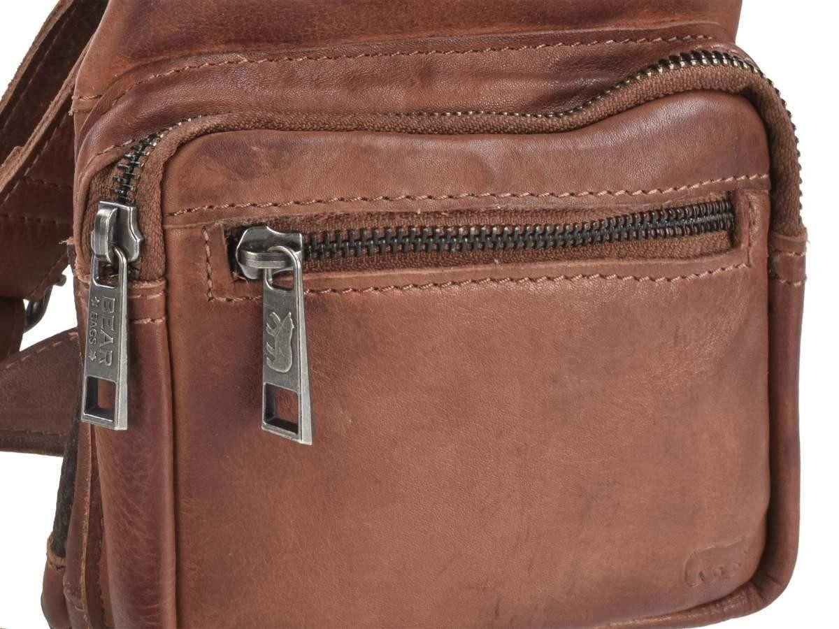 Bear Design Umhängetasche "Nolani" Callisto Pelle Leder, Crossbody, Crossbag, sportlich, knautschig weiches Leder cognac braun