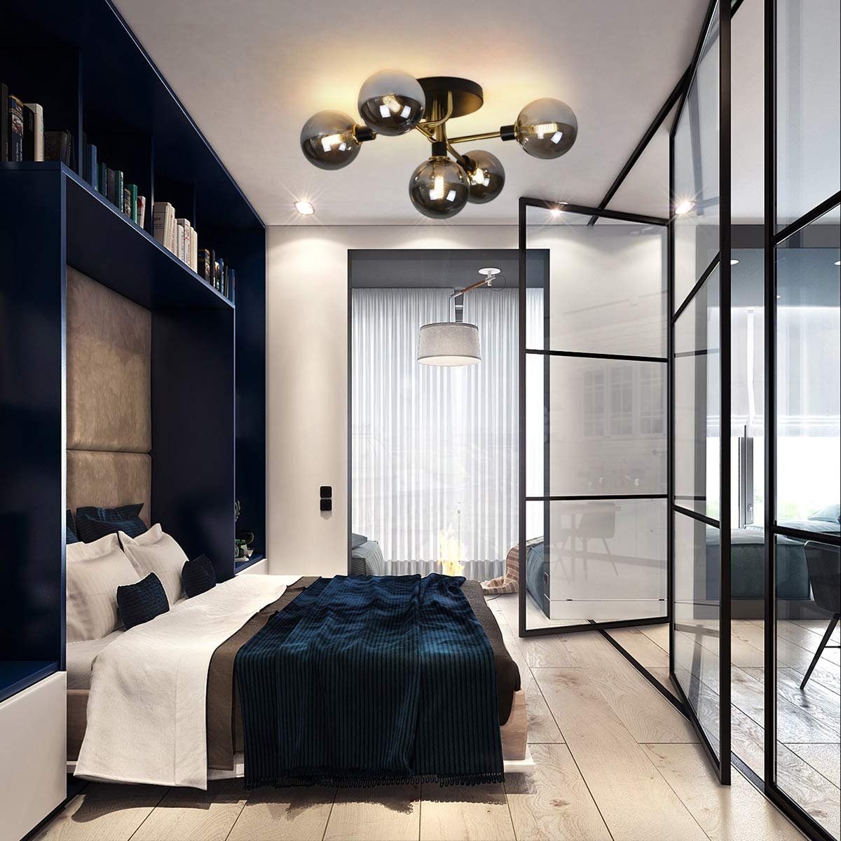 Nettlife LED Deckenleuchte Glas Wohnzimmer 5 Flammig Max.25W Deckenlampe Kugel G9 Fassung 52CM, LED wechselbar, Warmweiße, Glühbirne austauschbar