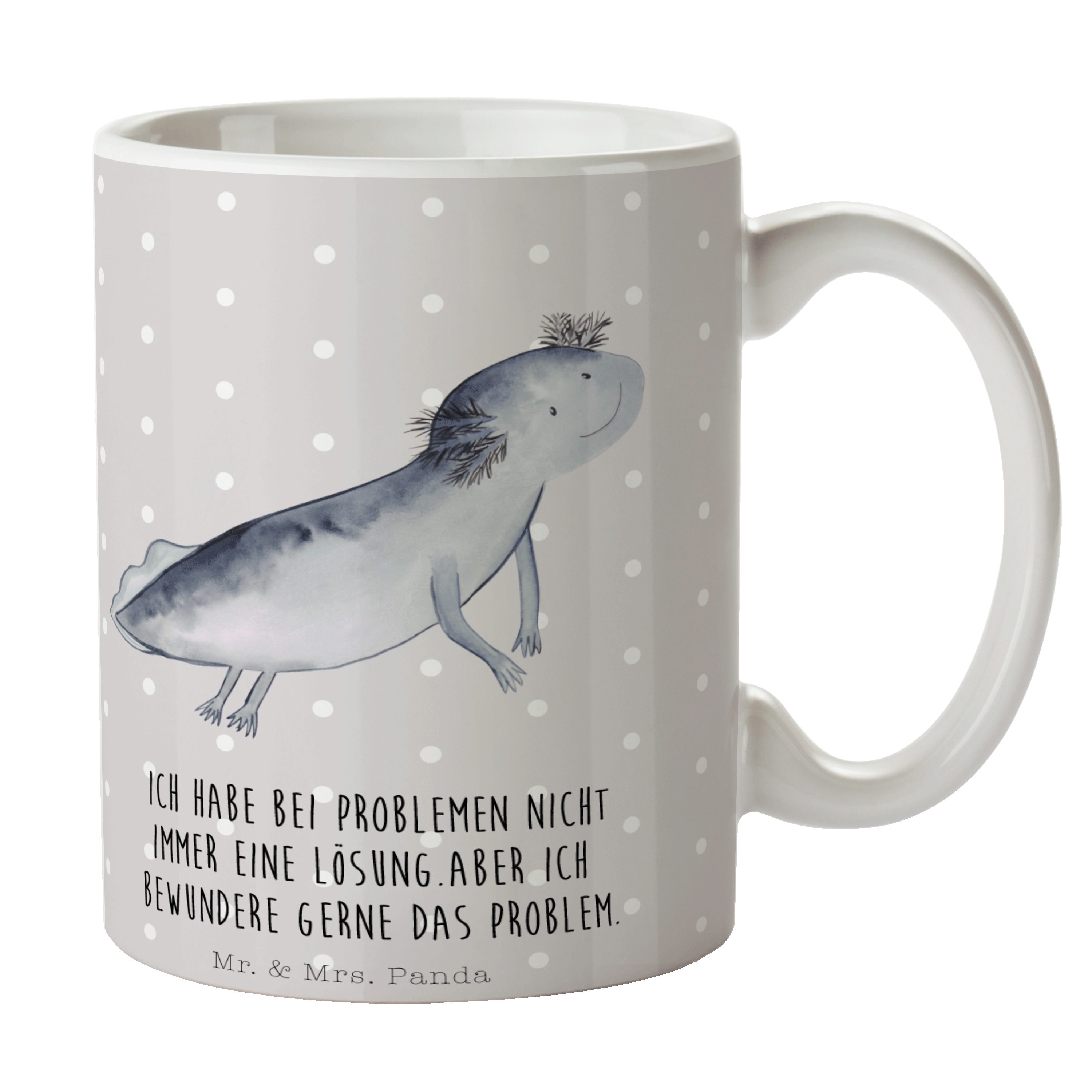 Mr. & Mrs. Panda Tasse Axolotl schwimmt - Grau Pastell - Geschenk, Geschenk Tasse, Tasse, Sc, Keramik