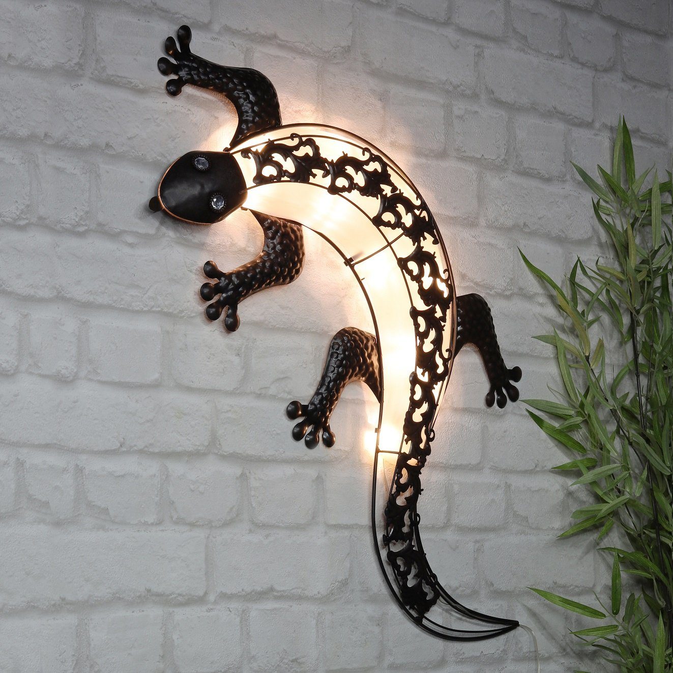 GartenHero Wanddekoobjekt LED Solar Wandlicht Gecko Metall warm-weiß Dekoration Fassadendeko, Wanddeko, aus Metall, LED, Beleuchtet