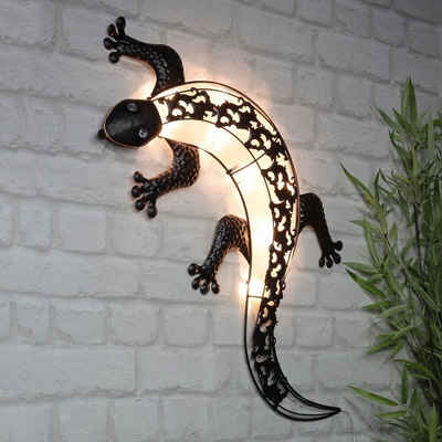 GartenHero Wanddekoobjekt LED Solar Wandlicht Gecko Metall warm-weiß Dekoration Gartenfigur Fassadendeko, Wanddeko, aus Metall, LED, Beleuchtet