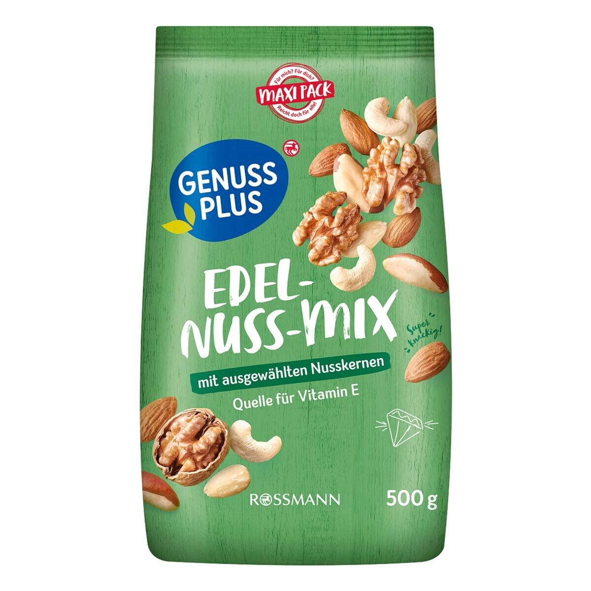 GENUSS PLUS Nüsse Edel-Nuss-Mix, 500 g, vegan / glutenfrei / laktosefrei