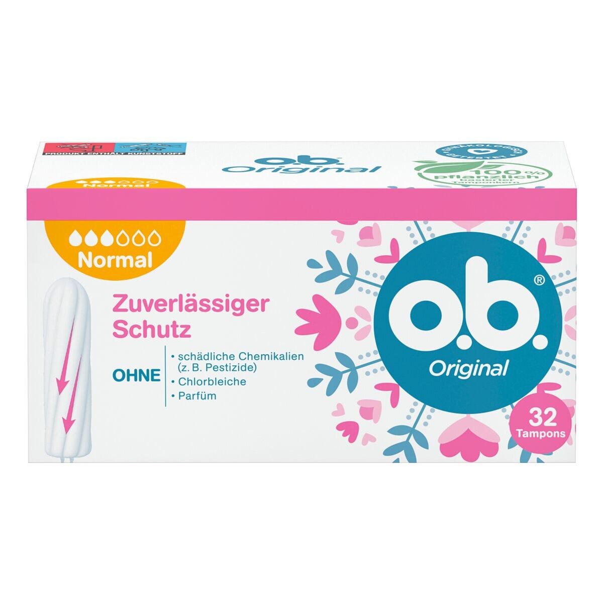 o.b. Tampons Original Normal, normal Gr., mit geschwungenen Rillen, 32 Stück