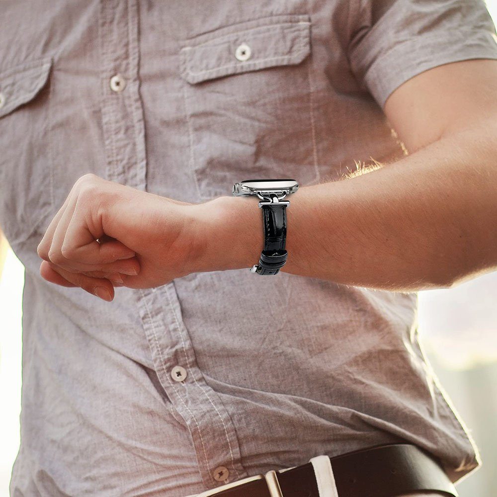 Watch schwarz/silber Schlank Armband Apple Armband, Kompatibel Leder Uhrenarmband mit Armband GelldG