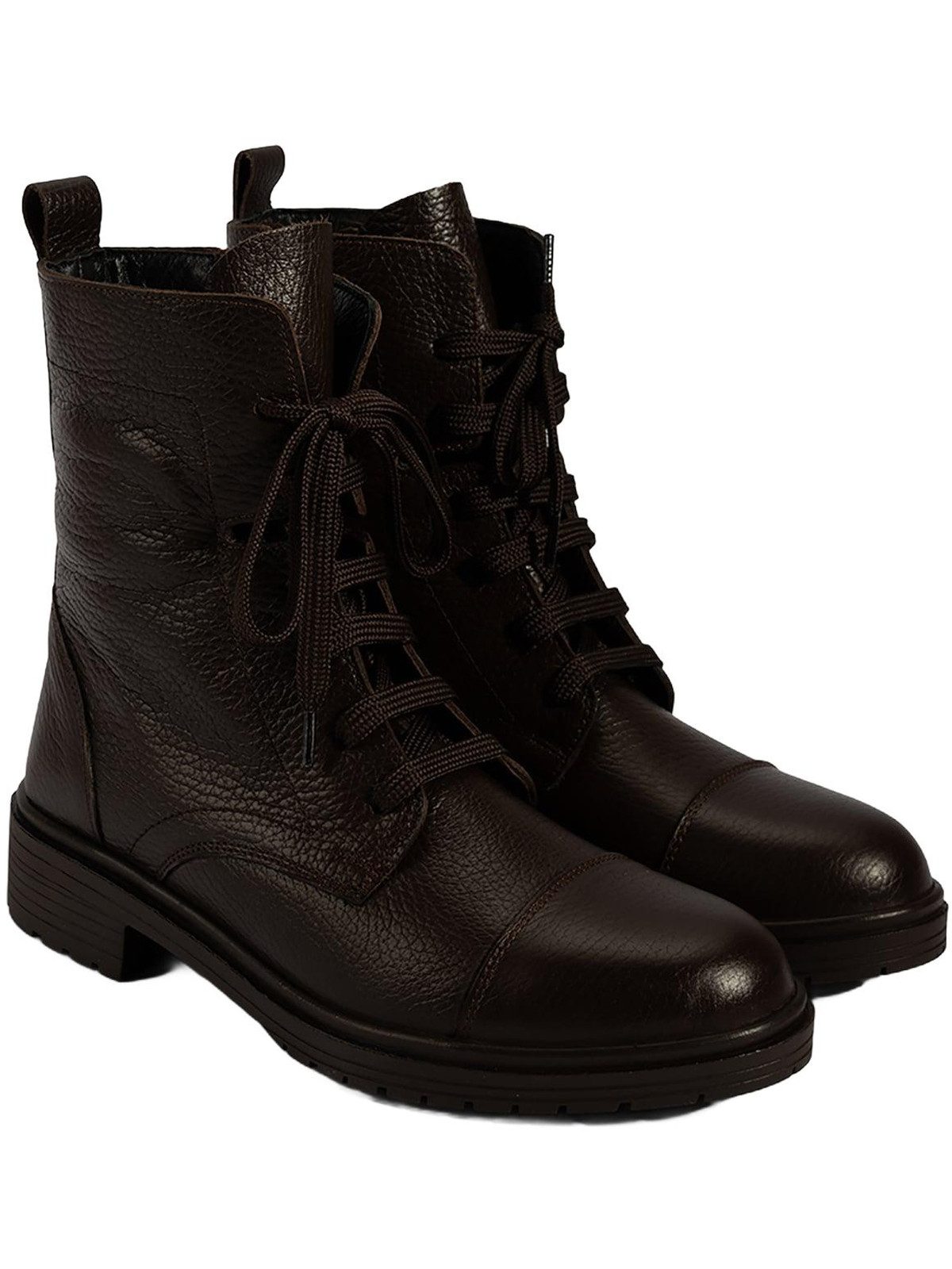Damen-Schnürstiefel – Obermaterial Leder, Textilfutter, 3,5 cm flache Stiefel